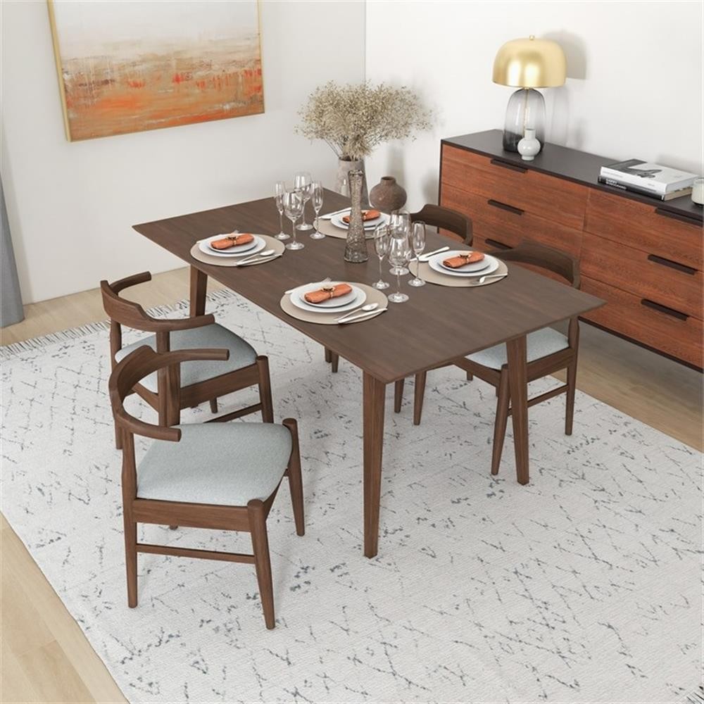 Dartmouth Modern Kitchen Solid Wood Table and Gray Fabric Chairs for 4