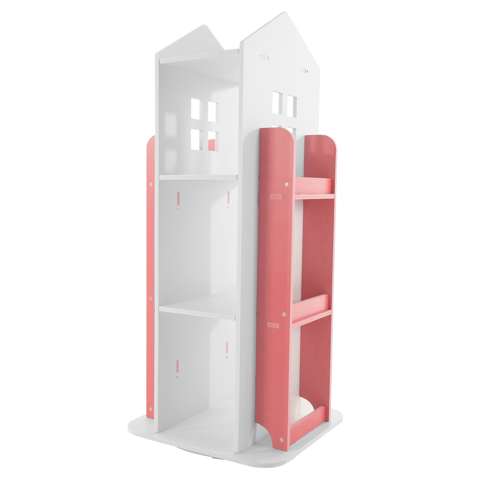 4 Tiers Corner Floor Mount Bookcase Organizer Rotating Castle Bookshelf Pink