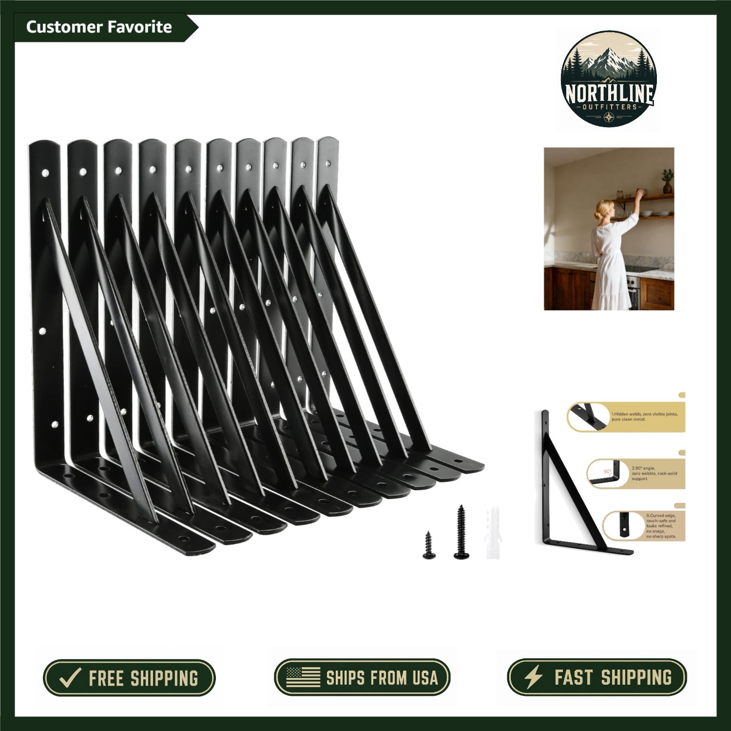 Alloy Steel 12×8 Wall Brackets – 600lbs Load Capacity, Durable & Easy Install