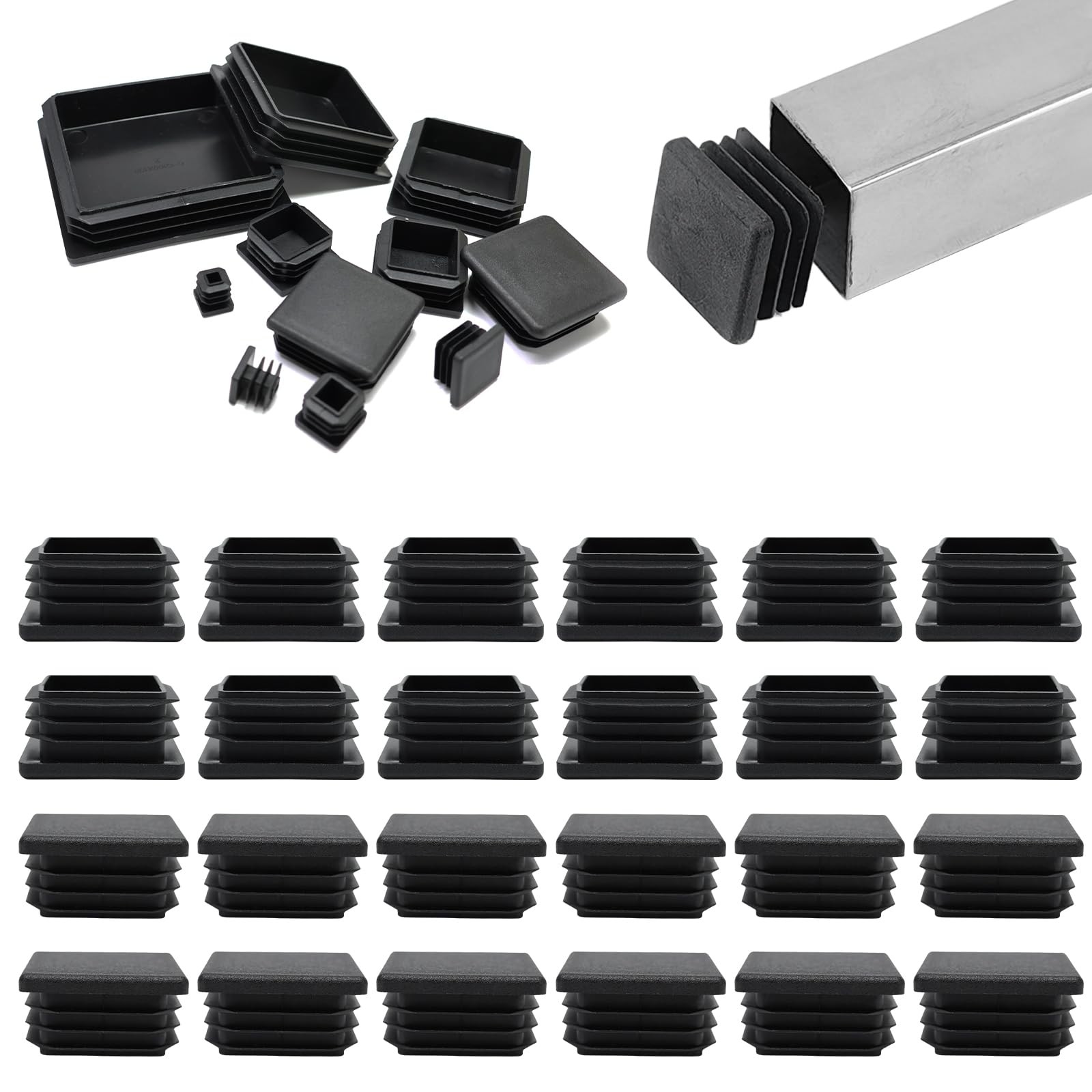1-1/4″ (32mm) Plastic Hole Plugs Black-Square Chair Leg Caps & Pipe Plugs, Tu…