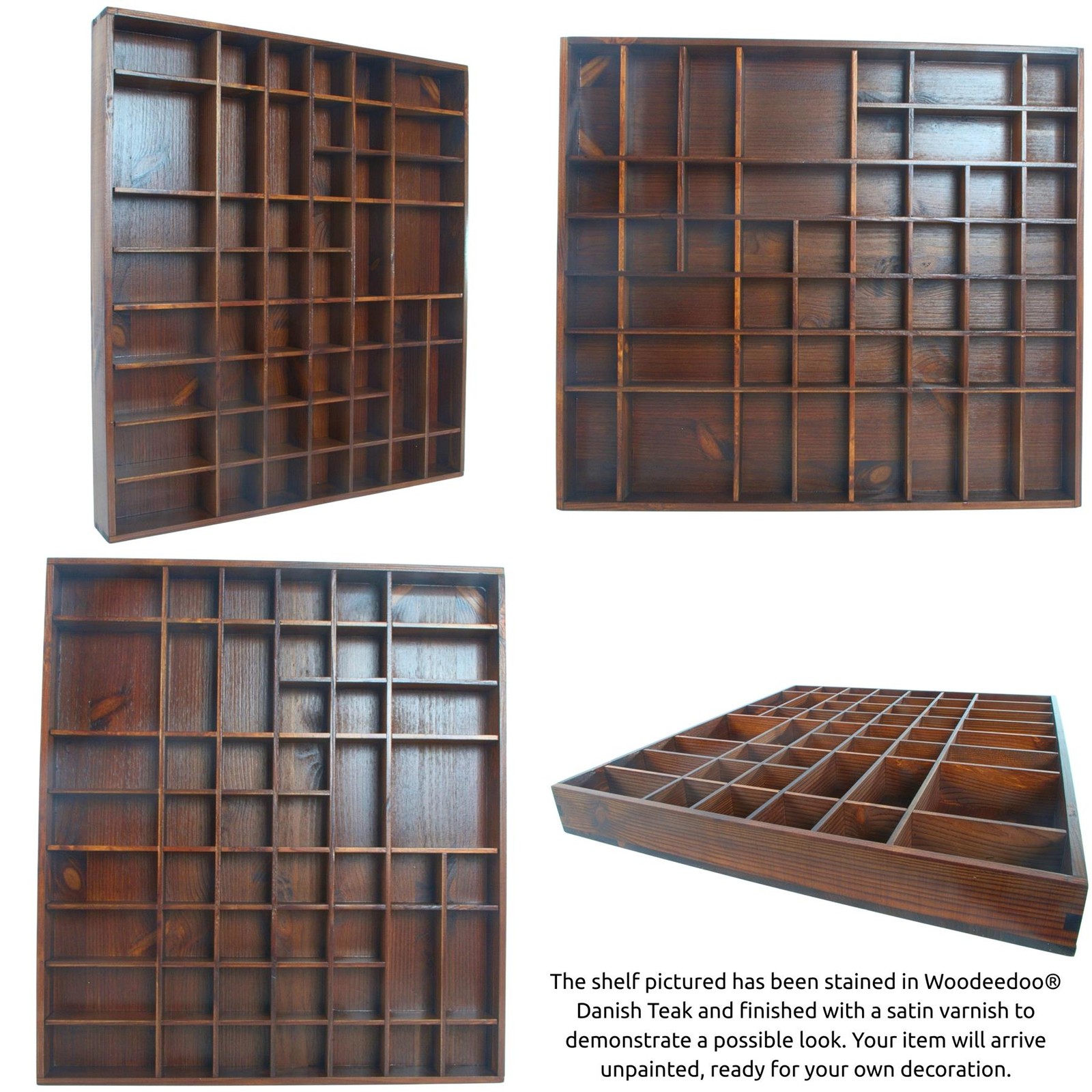 Large Wooden Multicompartment Wall Display Storage Trinket Shelf Paintable Wood