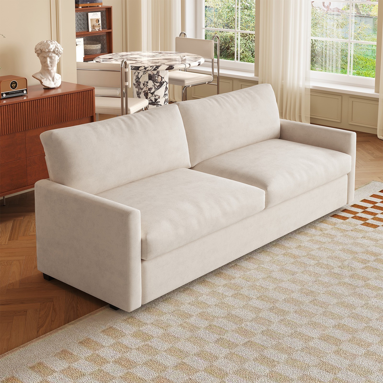 Polyester Loveseat Sofa,2 Seater Sofa With 2 Pillows,Sofa Couch For Living Room