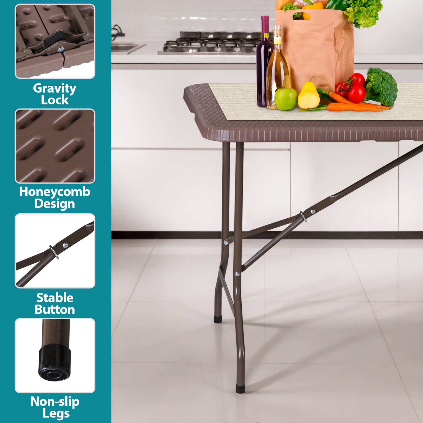 6FT Folding Table Portable Indoor Outdoor BBQ Picnic Party Camping Tables Brown