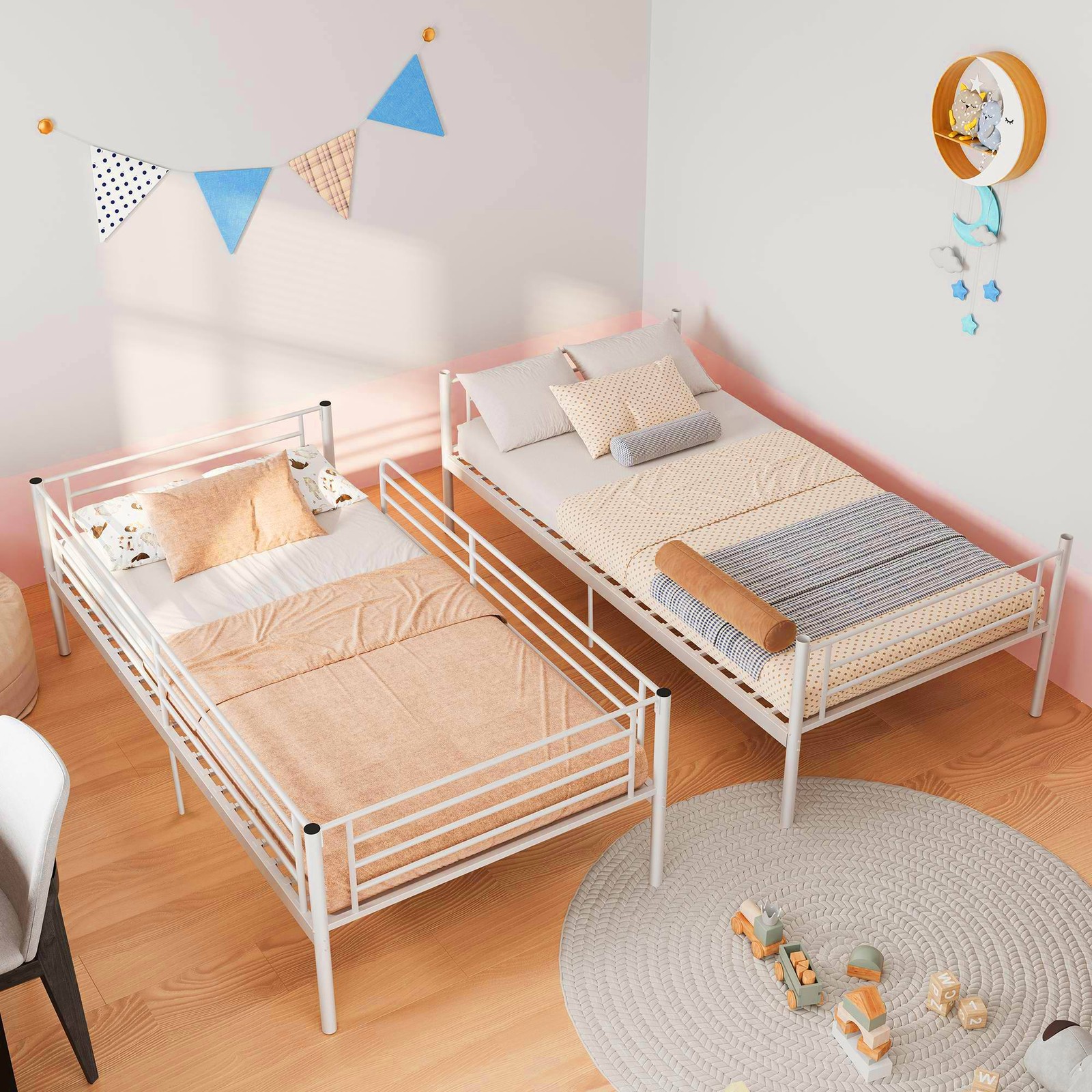 Heavy Duty Bunk Bed Bed Guardrails Bunk Bed Frame Bed White/Black Bedroom Bed