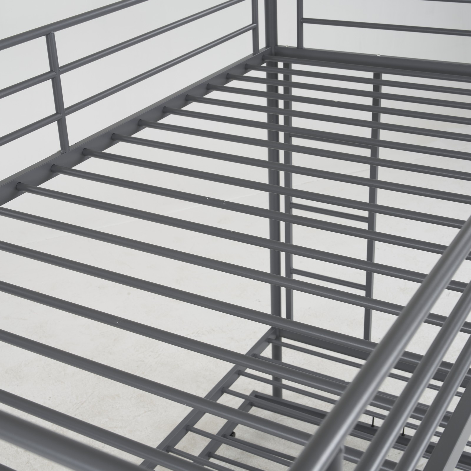 Metal Twin Over Twin Bunk Bed Frame with Trundle and Ladder Kids Child Bedroom