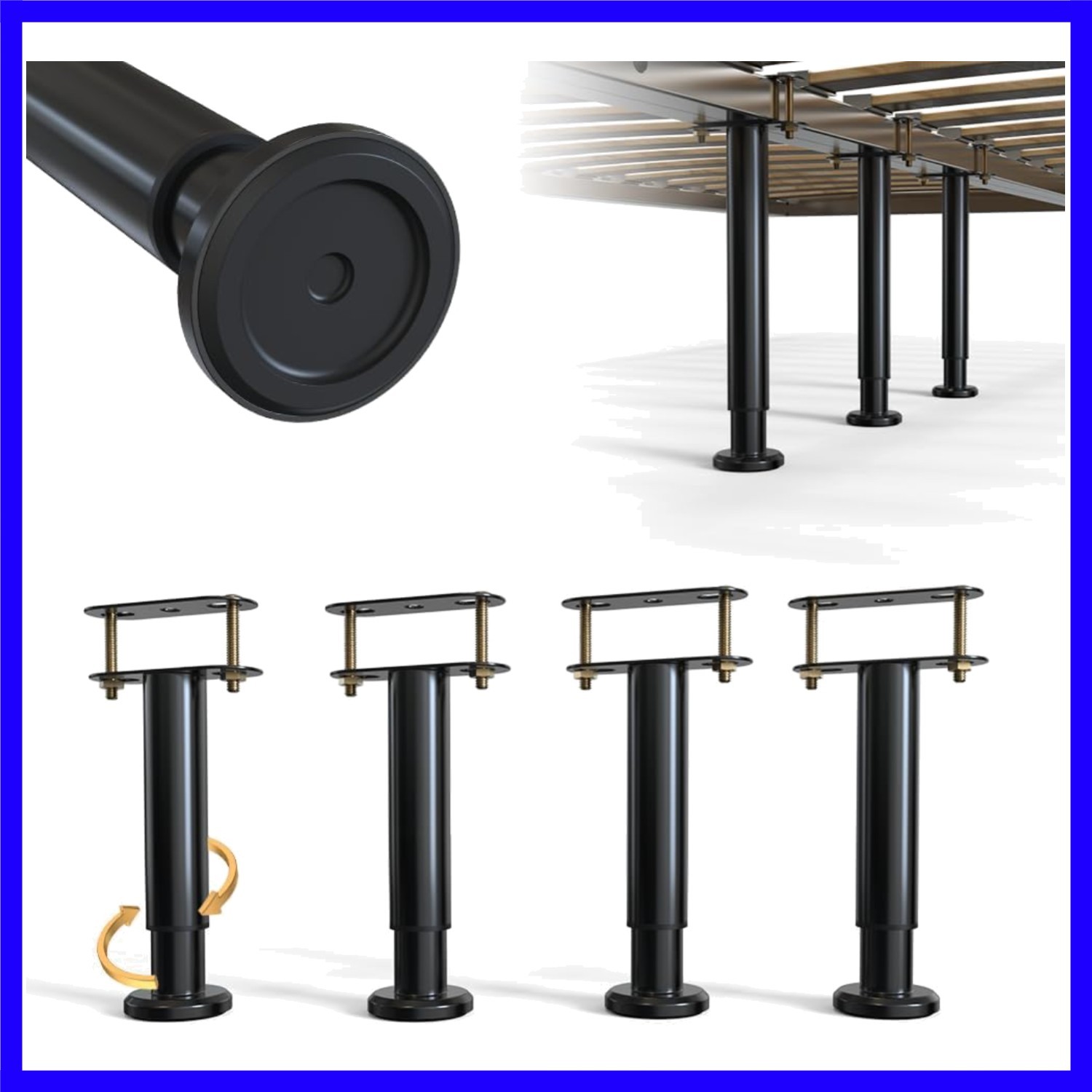 4Pcs Bed Frame Support Leg, Adjustable Height 5″-8.6″, Extra Sturdy Steel Bed…