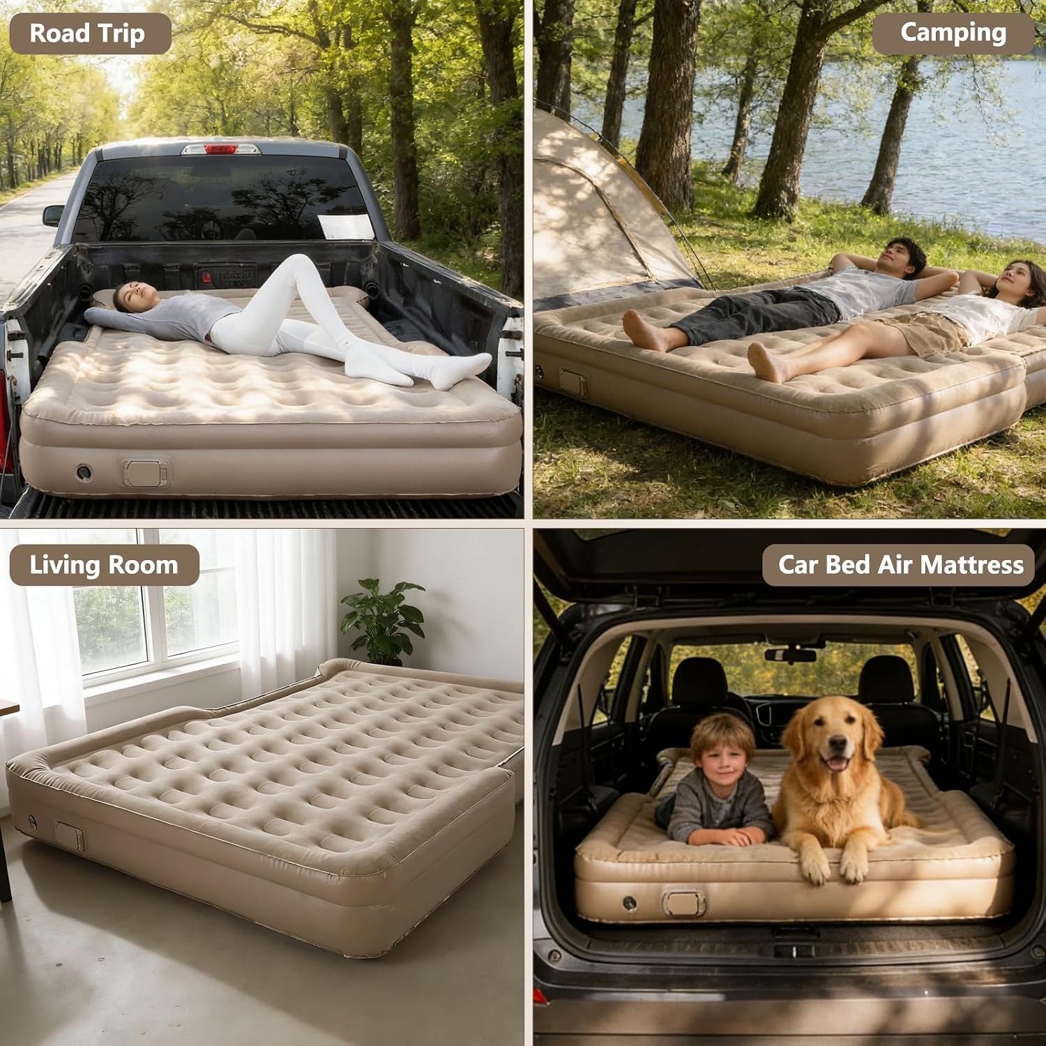 Inflatable Truck Bed Air Mattress 6-6.5 FT Full Size, Built-in Air Pump,