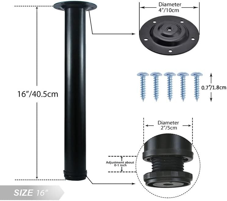 4 PCS 16 inch Adjustable Metal Bench Legs, Black, Coffee Table, End Table, Set