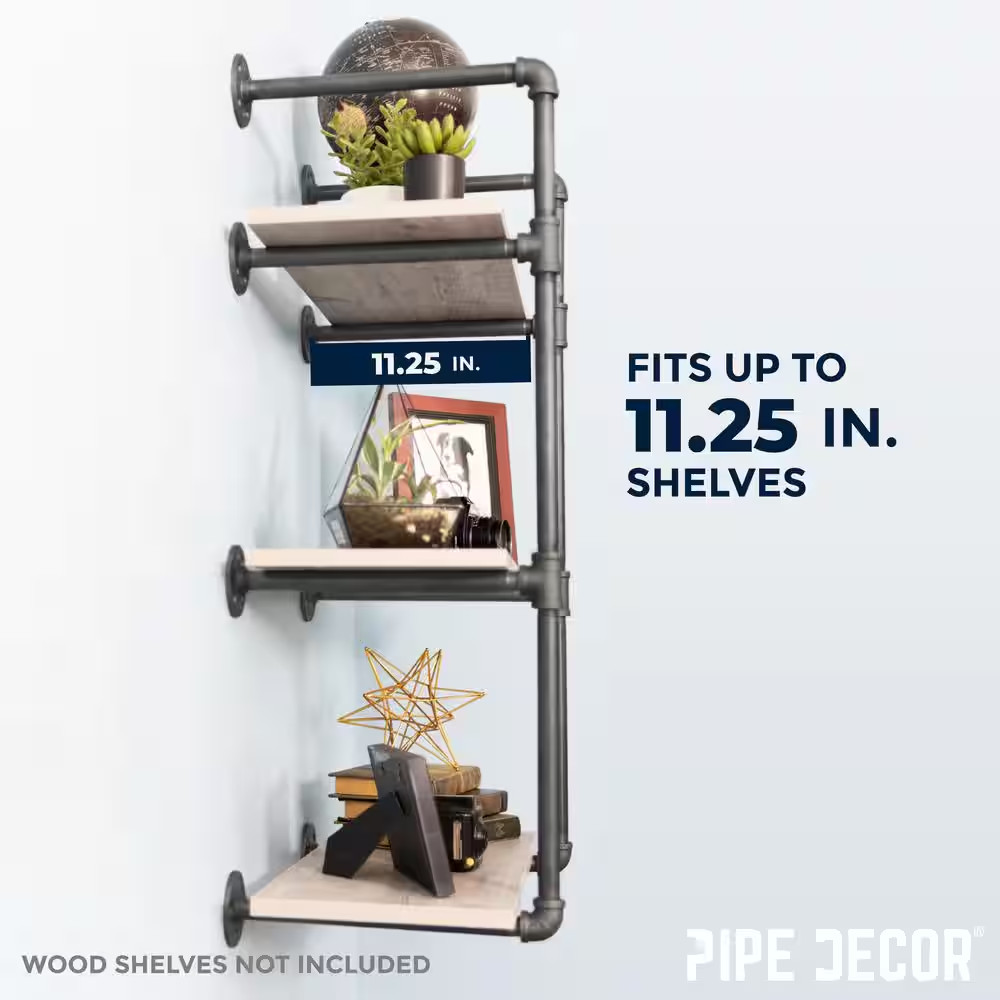 1/2 In. X 11.75 In. D X 35 In. H Black Steel Pipe Wall Mounted 3-Tier Shelf Kit