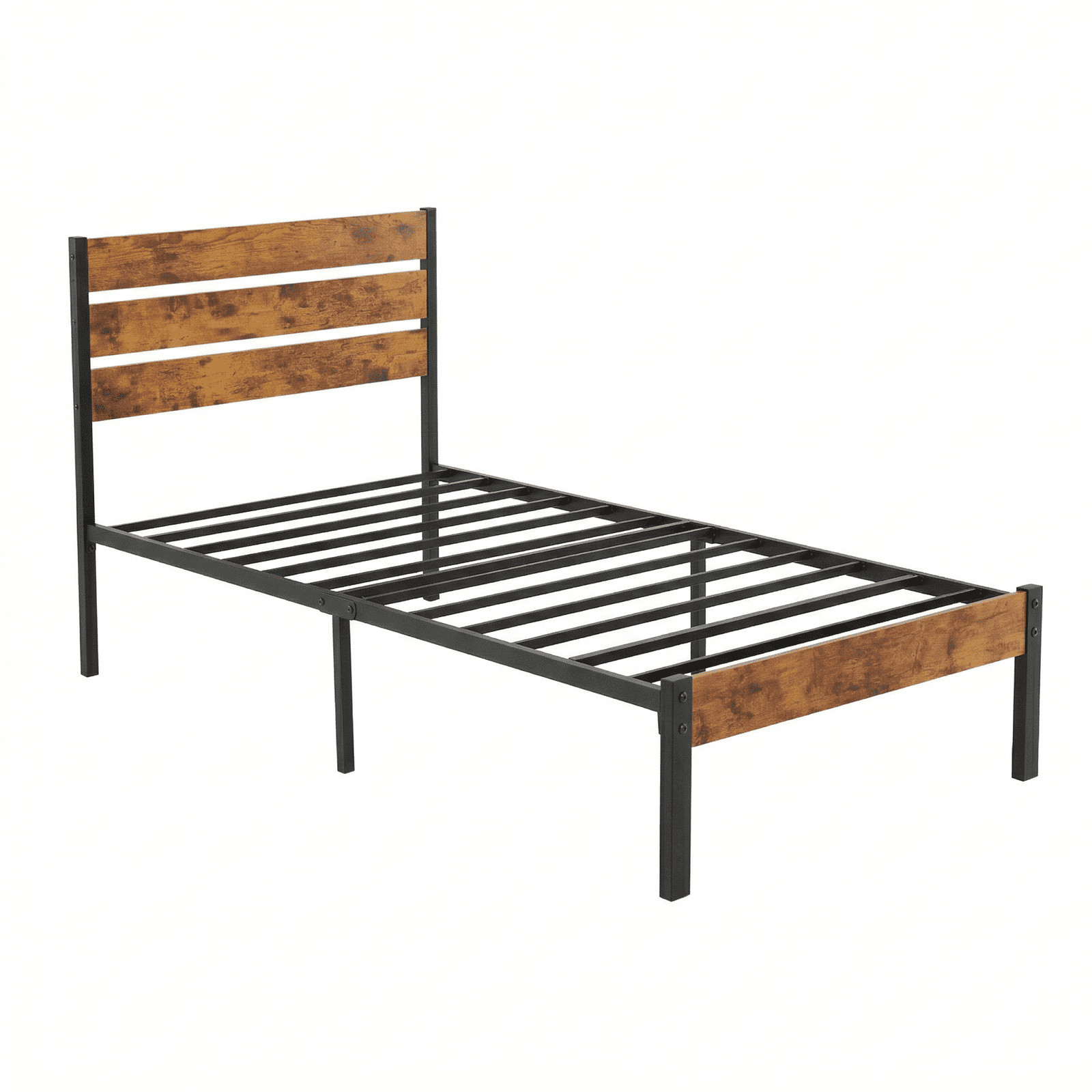 Metal Platform Bed w/Headboard/Footboard, 800lb Wood Slats No Box Spring