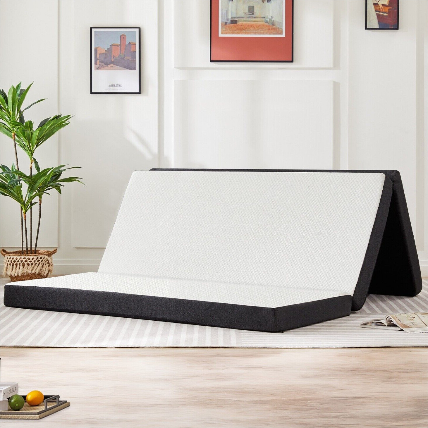 5 Sizes Portable 4-inch Thick Tri-Fold Memory Foam Mattress Topper for Sleeping