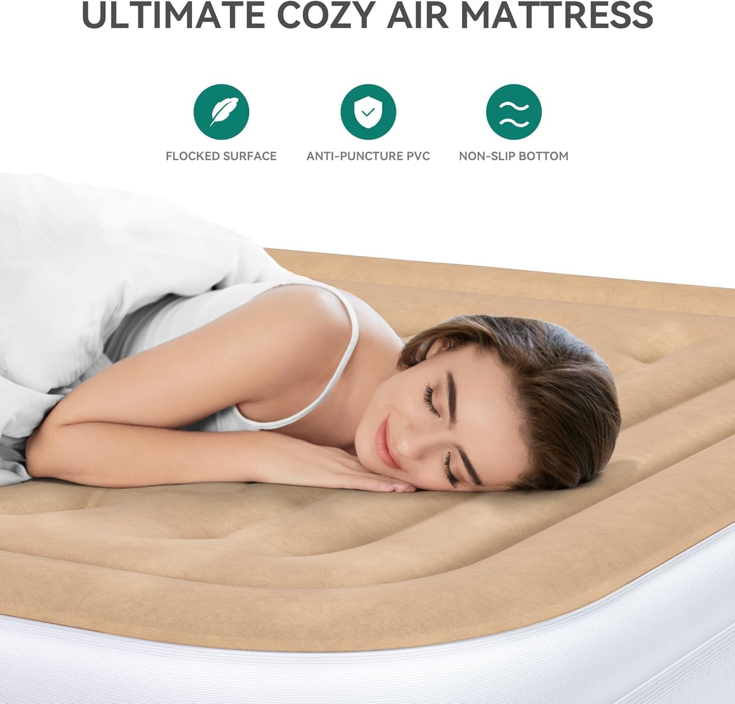 Full XL Air Mattress with Headboard & Pump – 18″ Inflatable Bed for Home & Campi