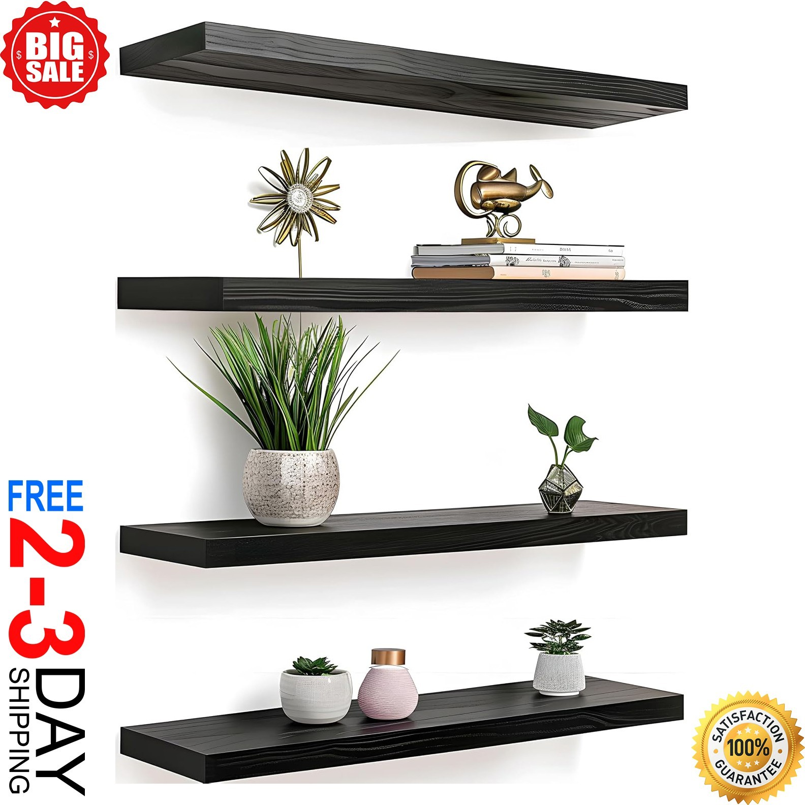 4 Pack Floating Shelves for Wall (17Inch) Wall-Mounted Shelves with Brackets
