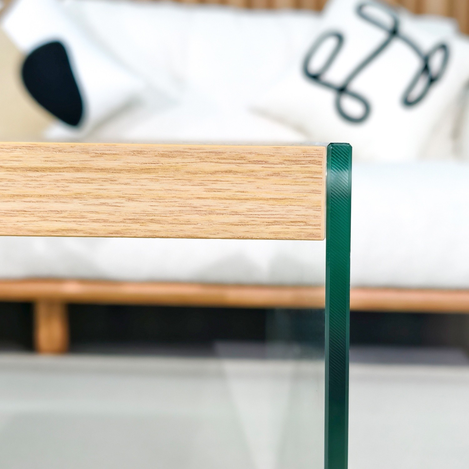 120CM Living Room Rectangle Coffee Table MDF Top Glass Legs Sofa Accent Table