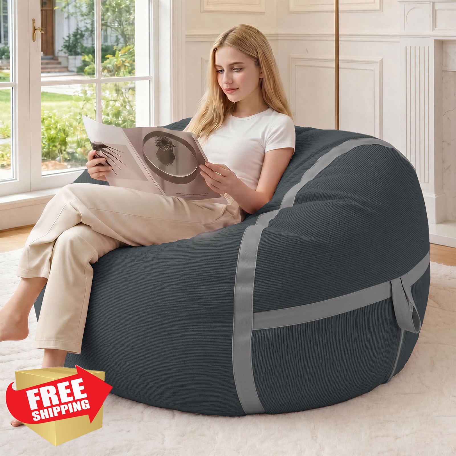 HABUTWAY Bean Bag Chair, 3FT Large Bean Bag Chair with Removable Cover, Comfy…