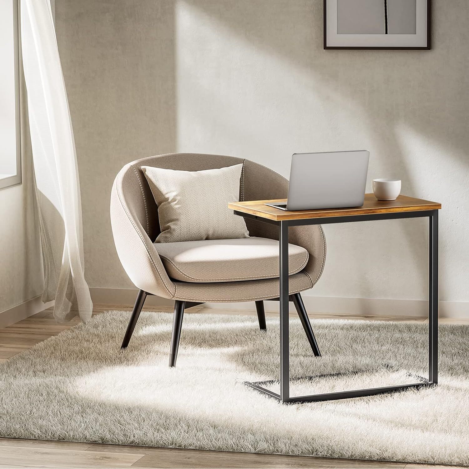 C Shaped End Table 27 inches High, Side Table for Couch Slide Under, C Table