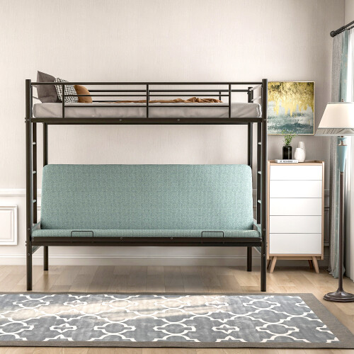 Twin Over Full Metal Bunk Beds Futon Frame Metal Sofa Bed For Kids Adults Black