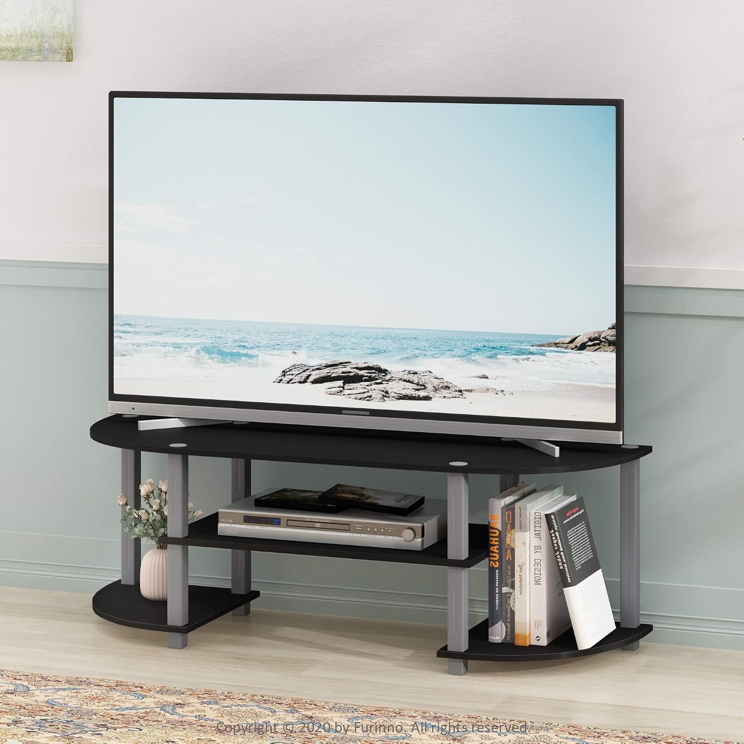 Stylish Wide TV Entertainment Center with Easy 10-Minute Assembly – Black/Grey