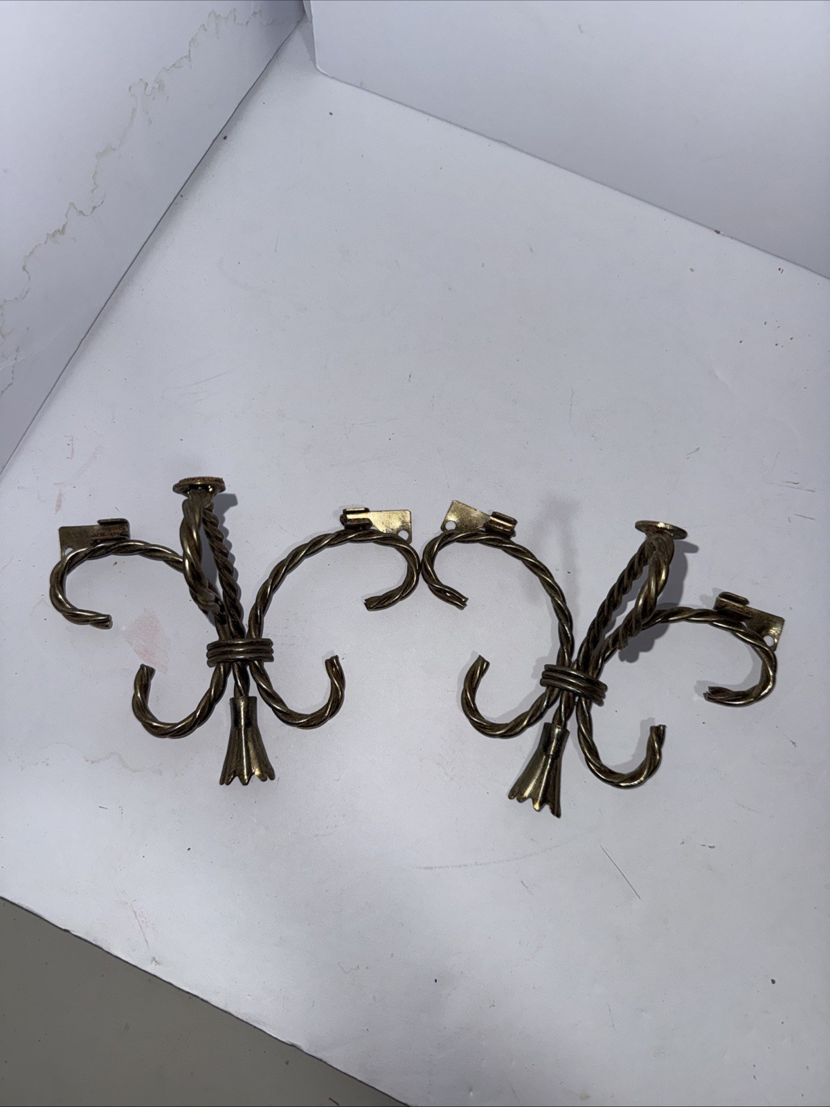 VTG Set Of 2 Metal Twisted Rope Gold Wall Brackets Hollywood Regency
