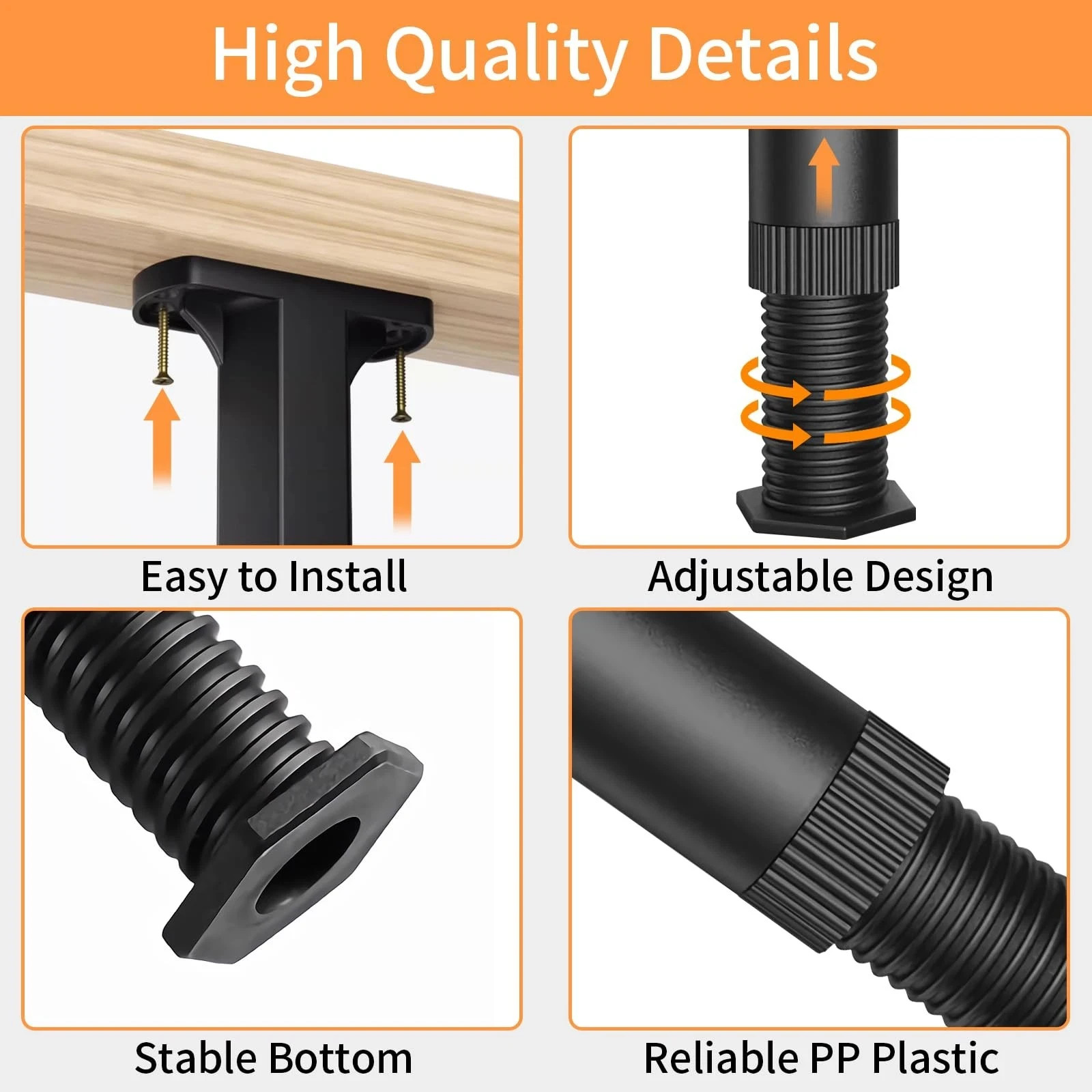 8PCS Adjustable Bed Support Legs Frame Support Legs for King Queen Bed Slats He