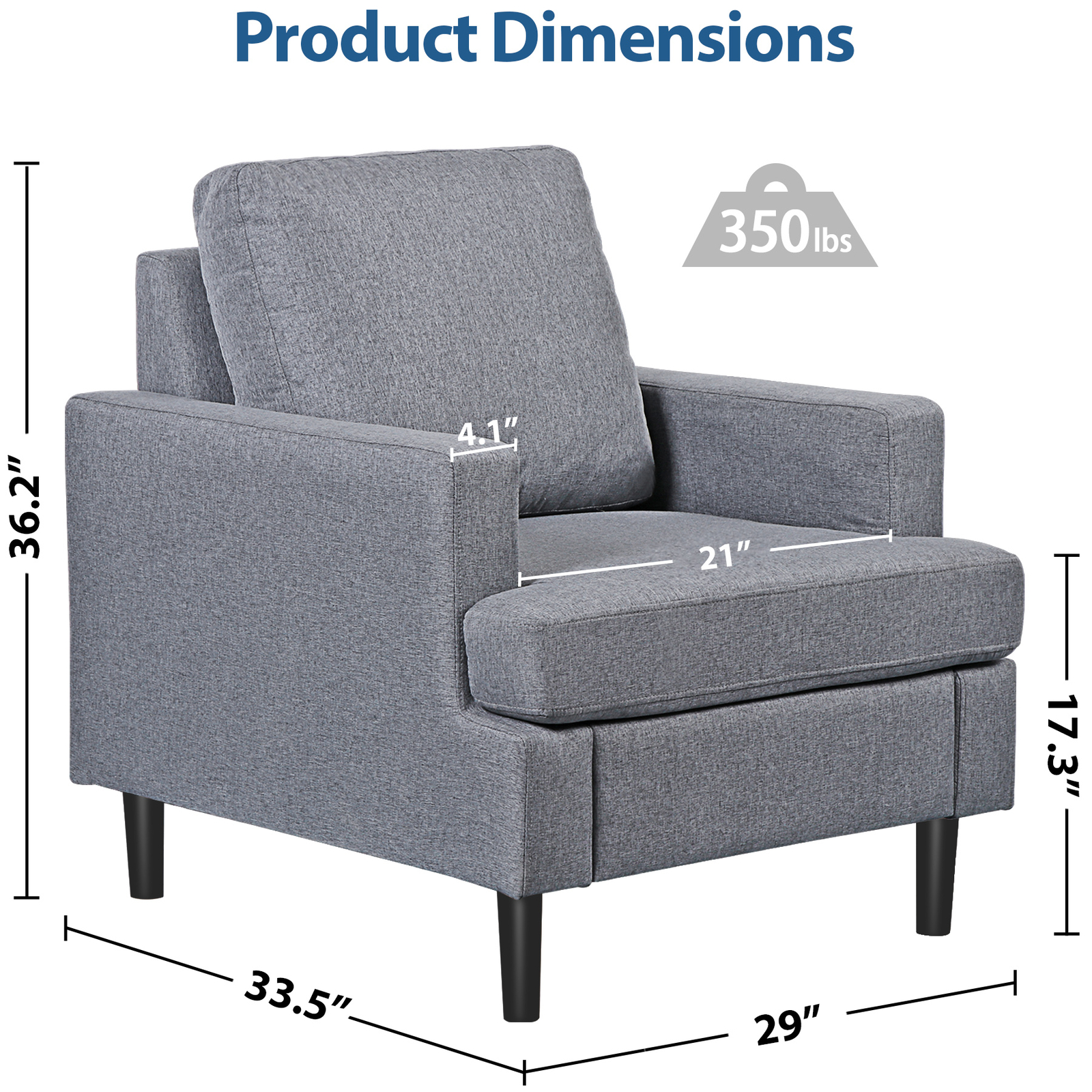 Accent Arm Chair Linen Fabric Upholstered Comfy Single Sofa For Living Room Gray