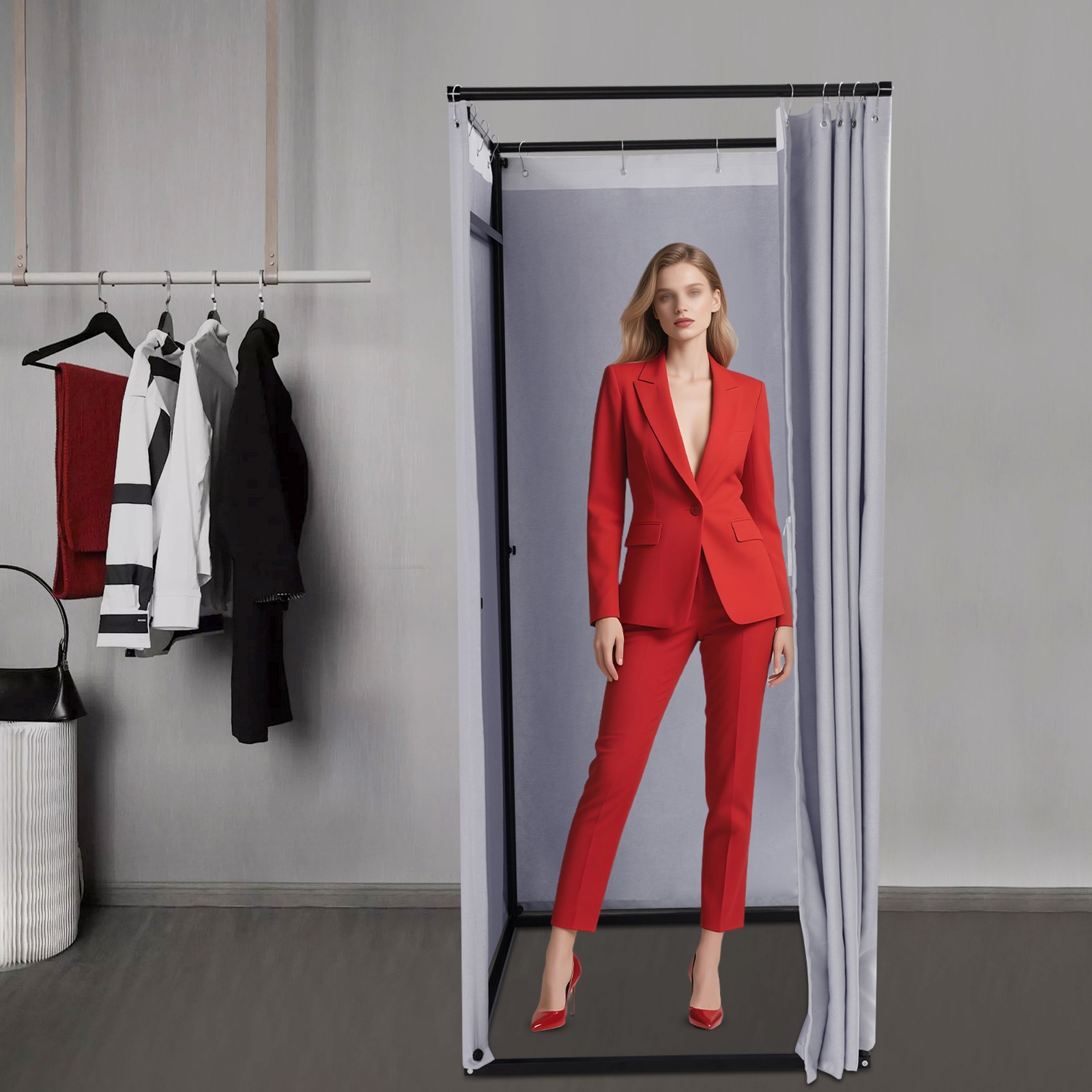 33.46*33.46*78.74in Modern Portable Fitting Room Changing Room with Curtain