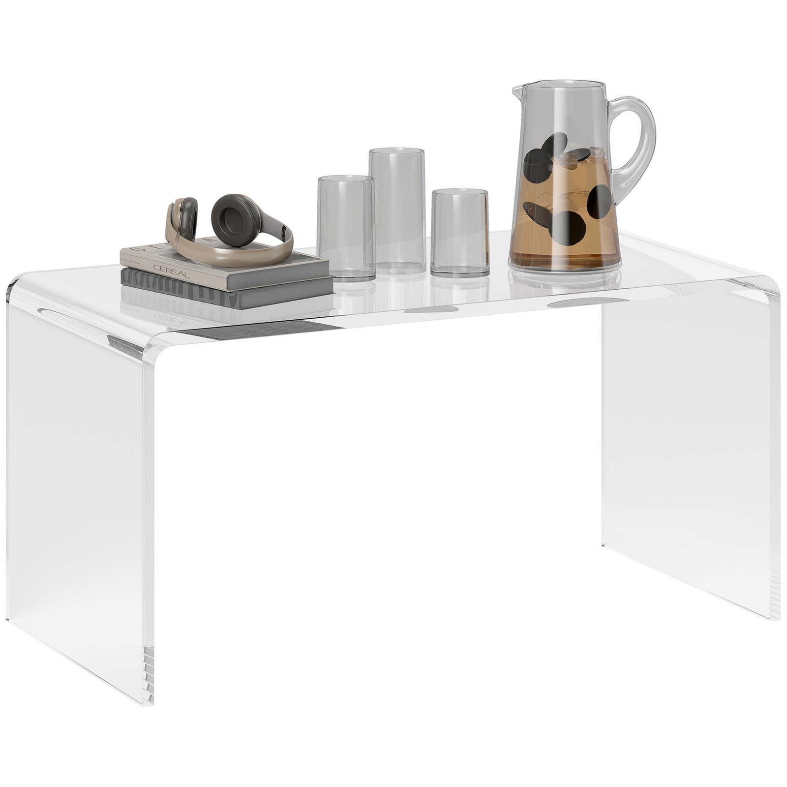Rectangular Coffee Table Acrylic Table Waterfall End Table with A U-shape