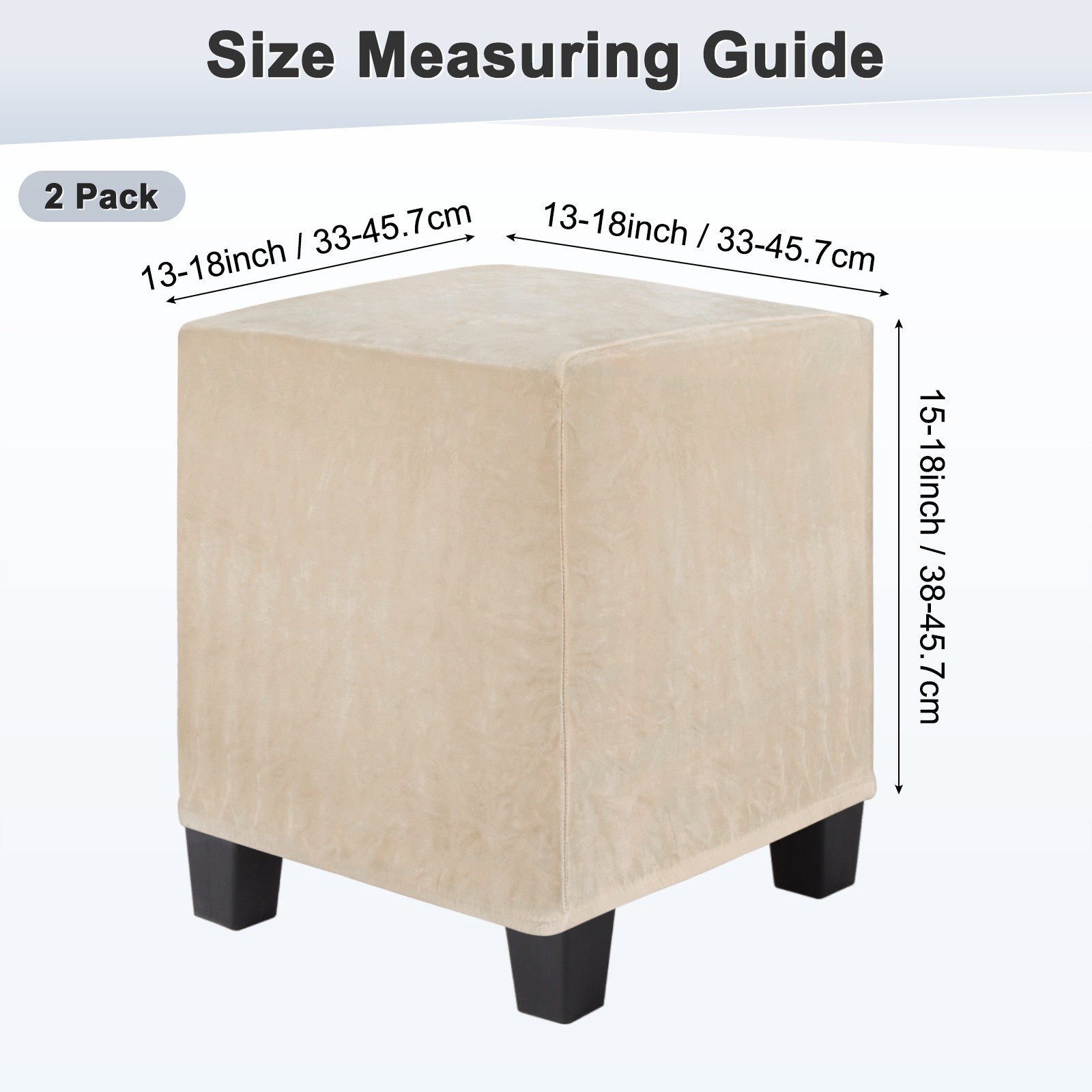 2-Pack 13″x13″x15″ Stretch Square Ottoman covers Footstool Protector Camel
