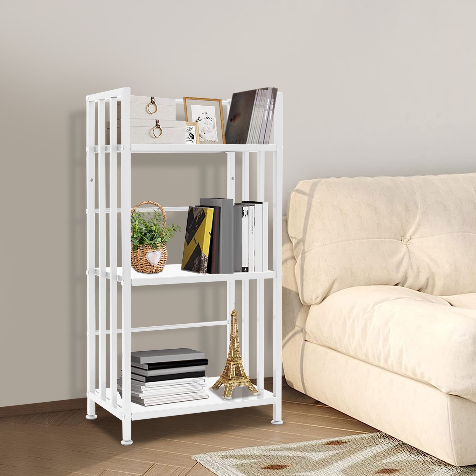 Open Shelf Bookcase, 3-Tier Display Rack, White, Baking Paint, Floor Mount