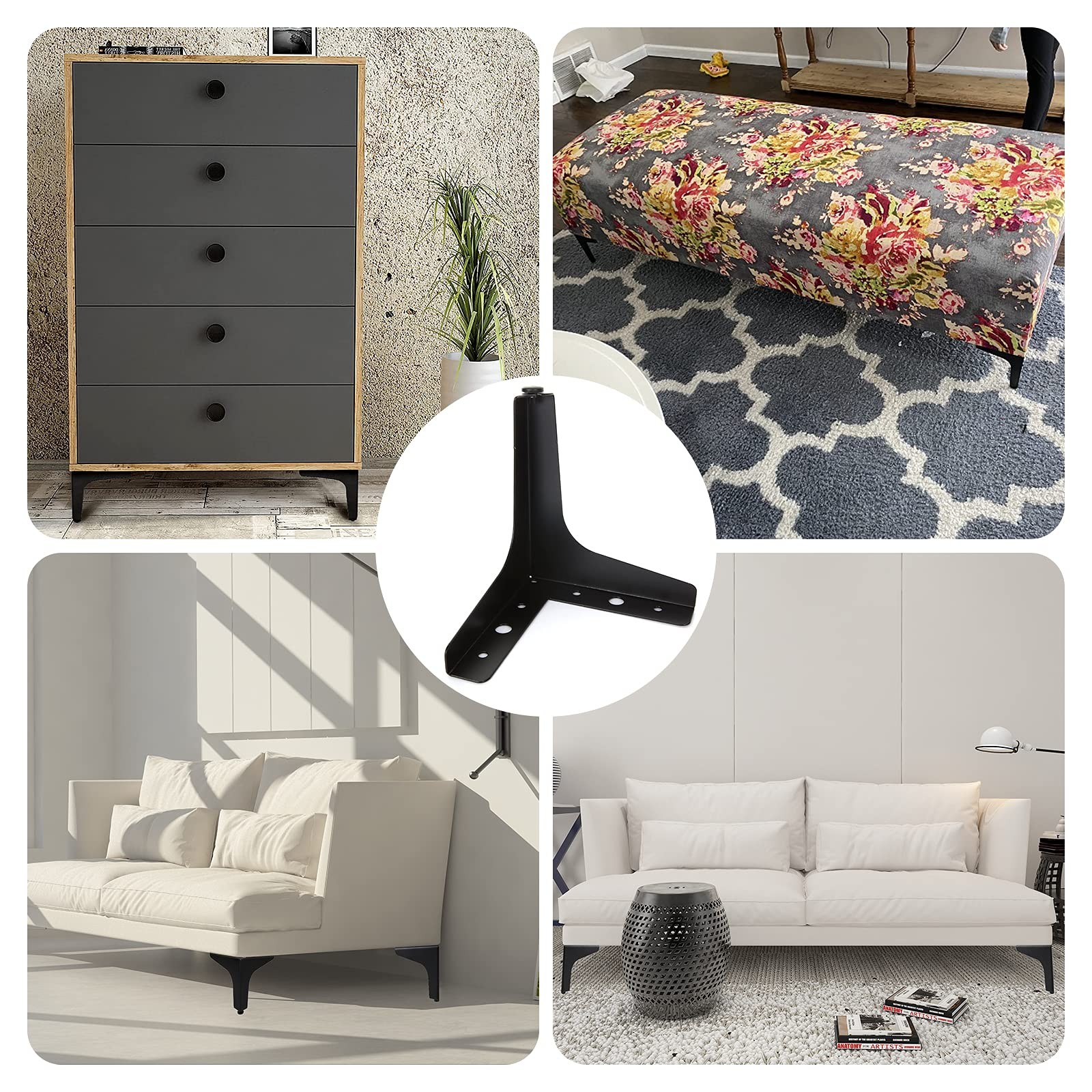 8 PCS 6 Inch Metal Furniture Legs Triangle Feet Modern Matte Black Couch