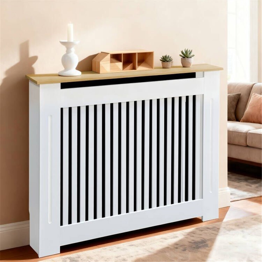 92cm Tall Radiator Cover Modern Vertical Slats Decorative Heater Cover w/ Shelf