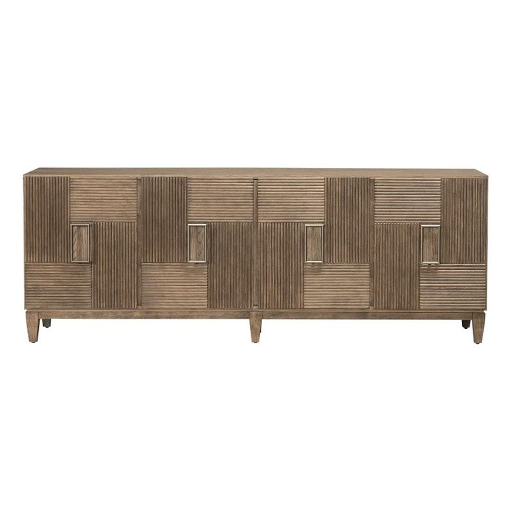 Pemberly Row 82 Inch TV Console with Reeded Doors in Burnished Beige Finish