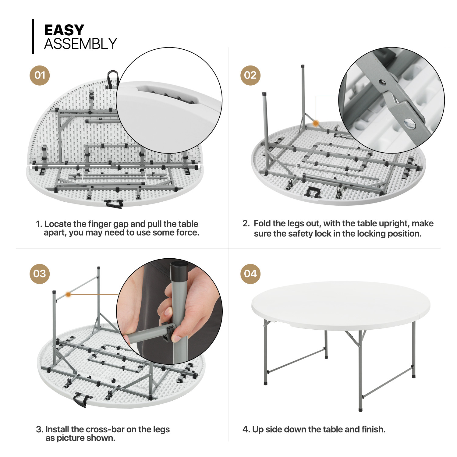 5 Pack White[5 FT FOLDABLE ROUND TABLE]Party Portable Camping Picnic Dining Desk