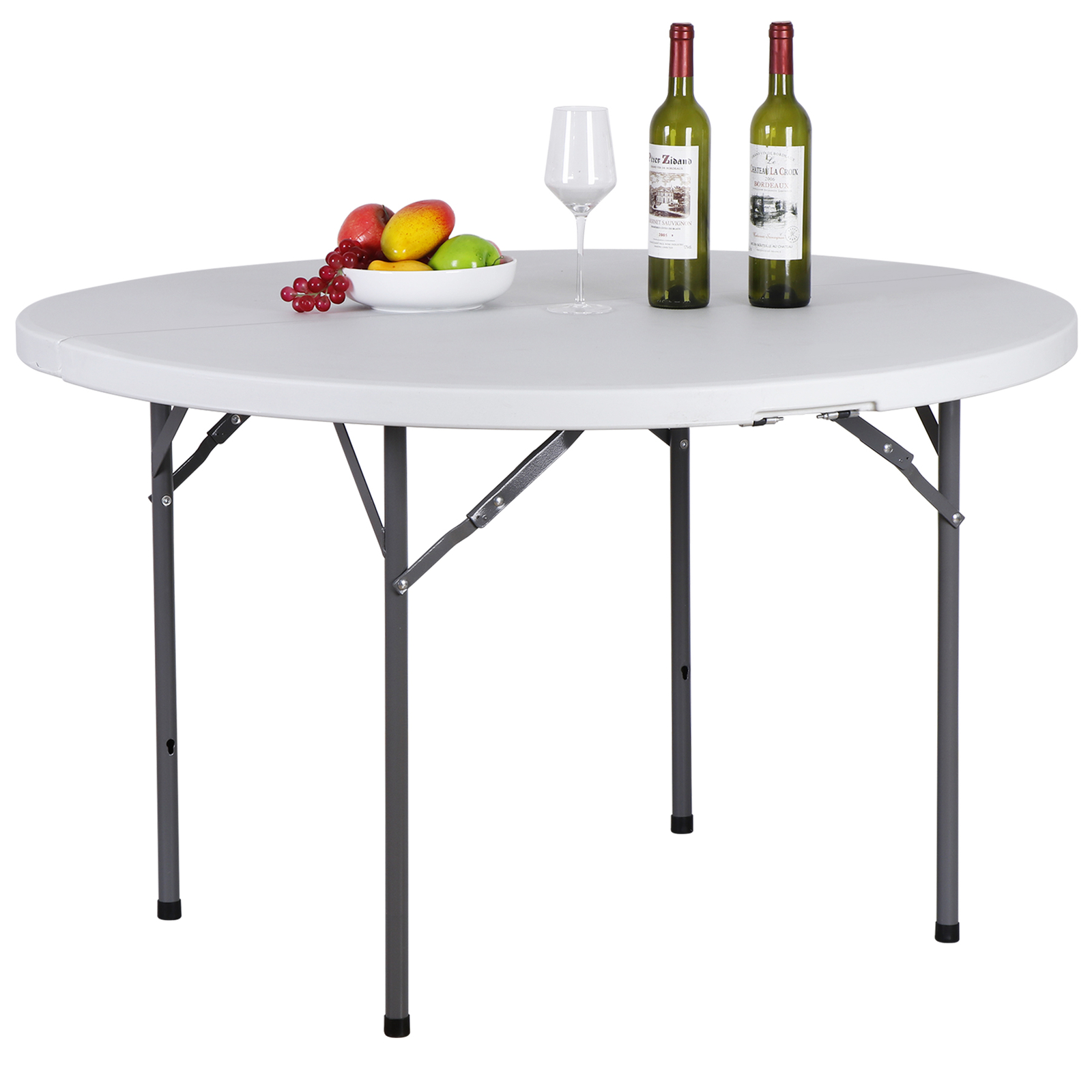 4 Feet Round Folding Table Plastic Bi-Fold Card Utility Table w/Handle for Party
