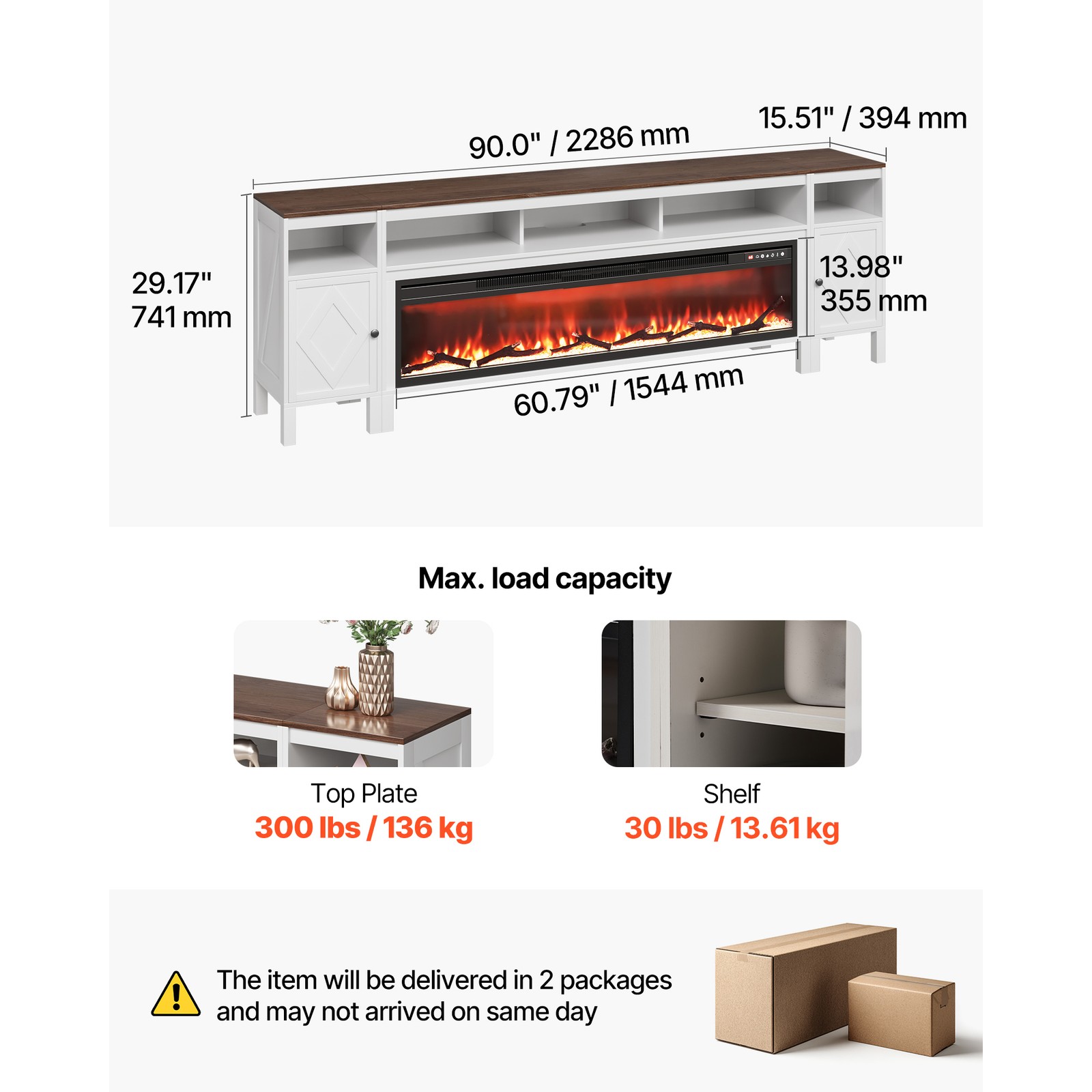 Uimoso 60-inch Fireplace TV Stand for TVs up to 100 inches with Electric Heater