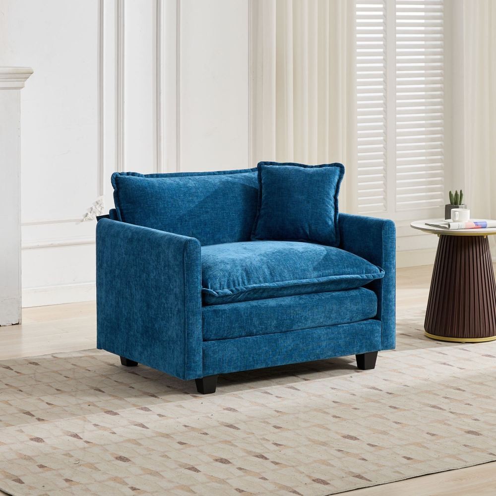 Beige Chenille Single Cloud Sofa Without Armrests Double Layer Cushion