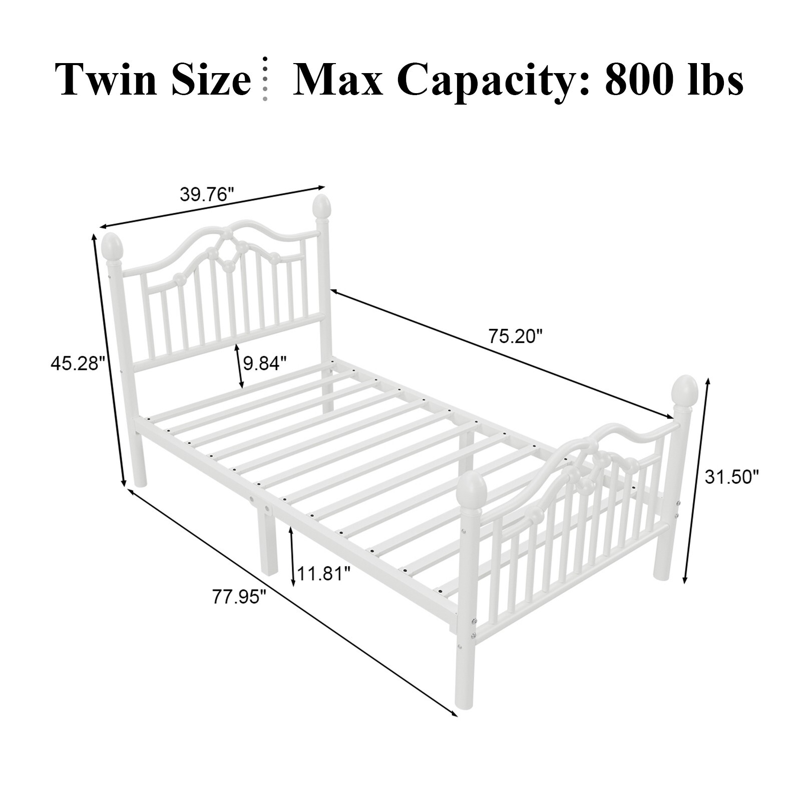 Metal Twin Full Queen Bed Frame with Footboard＆Headboard＆Metal Frame Support
