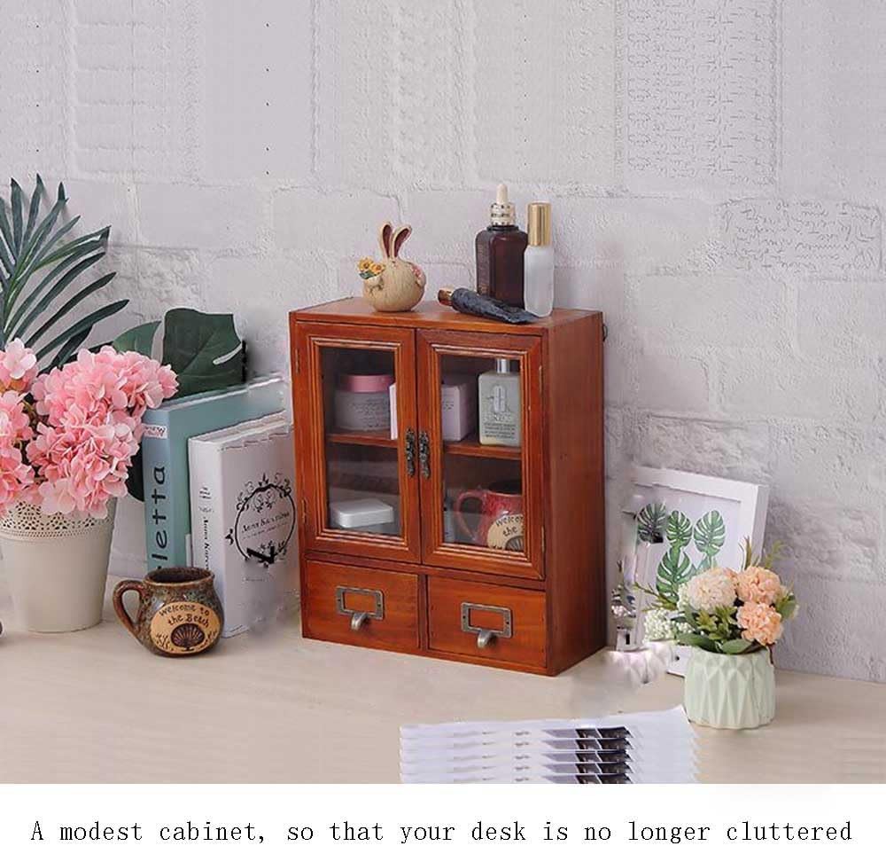 Narrow Vintage Pine Apothecary Cabinet 2 Doors 2 Drawers Brown | 12″L×4.7″W×14″H