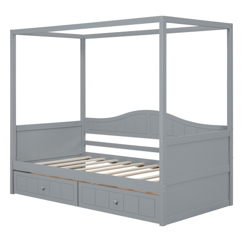 Canopy Platform Bed Solid Wood Daybed with Trundle or Storage Drawers Sofa Beds