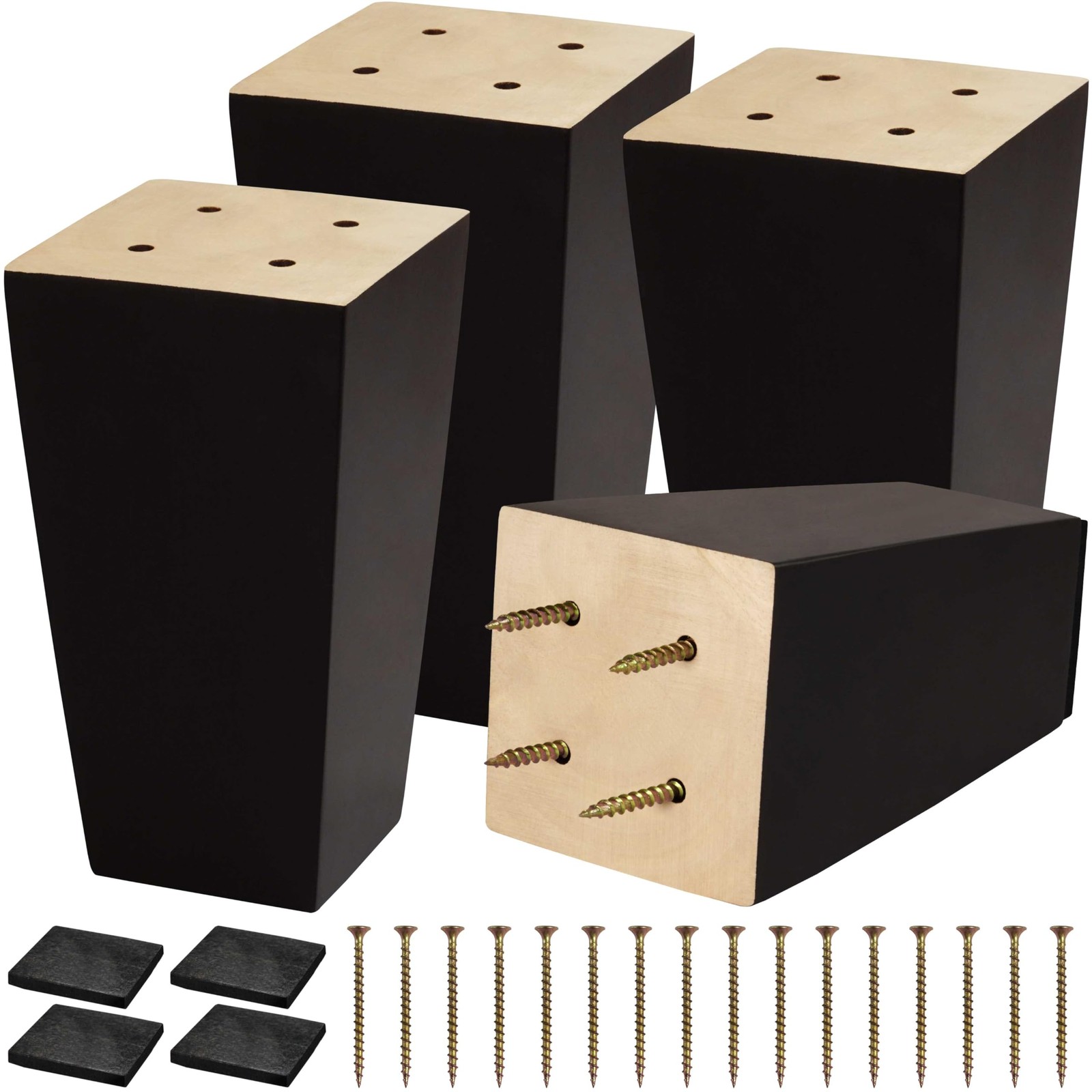 (5 Sizes: 3″-4″-5″-6″-8″ Set of 4 Wood Furniture Legs – Square Sofa Legs, Couch