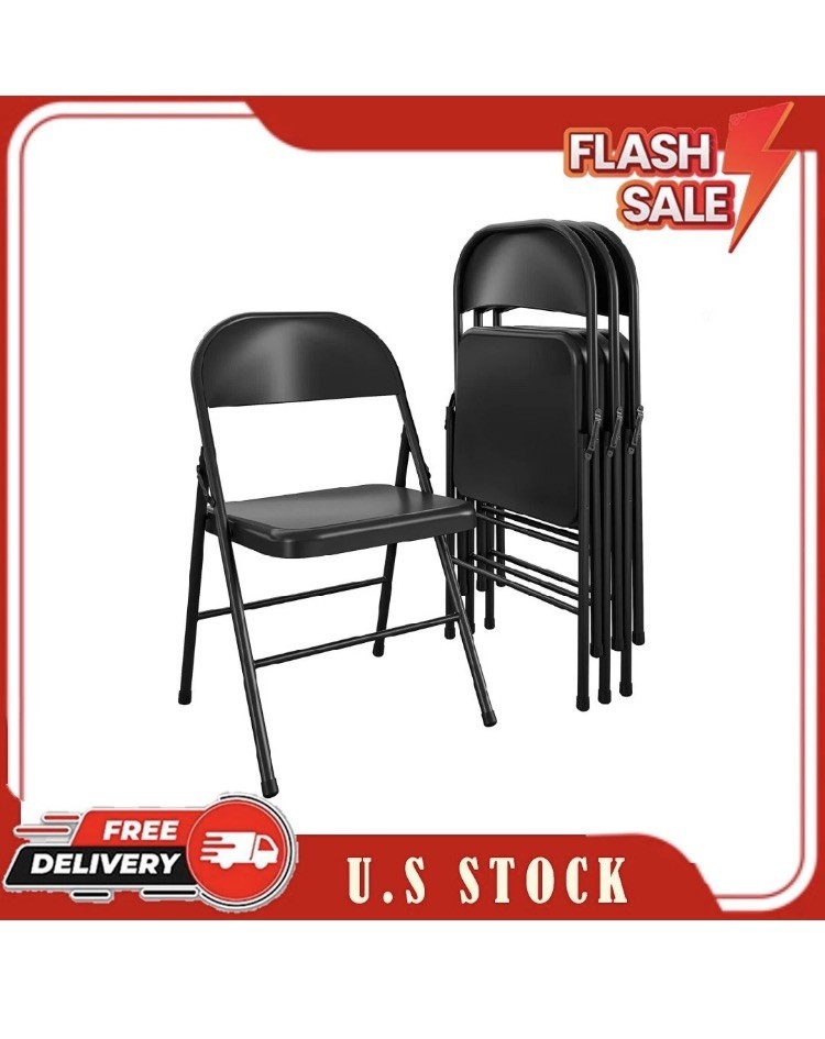 Mainstays All-Steel Metal Folding Chair, Black (Set of 4)
