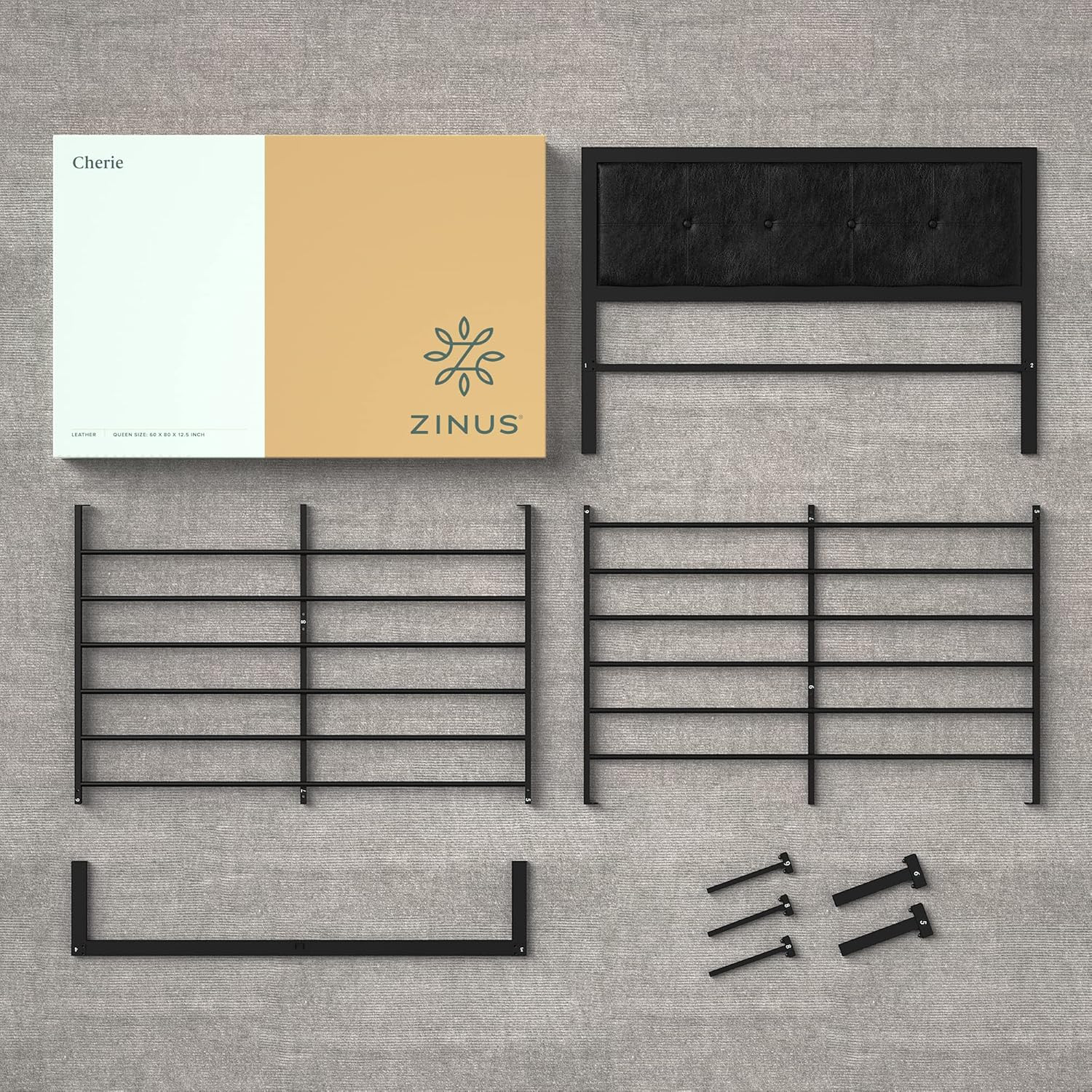 Cherie Full Metal Platform Bed Frame with Faux Leather Headboard, Easy Assembly