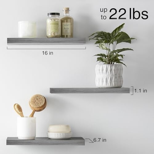 Grey Floating Shelves for Wall, 15.7inches E. Grey – Industrial Edge Style