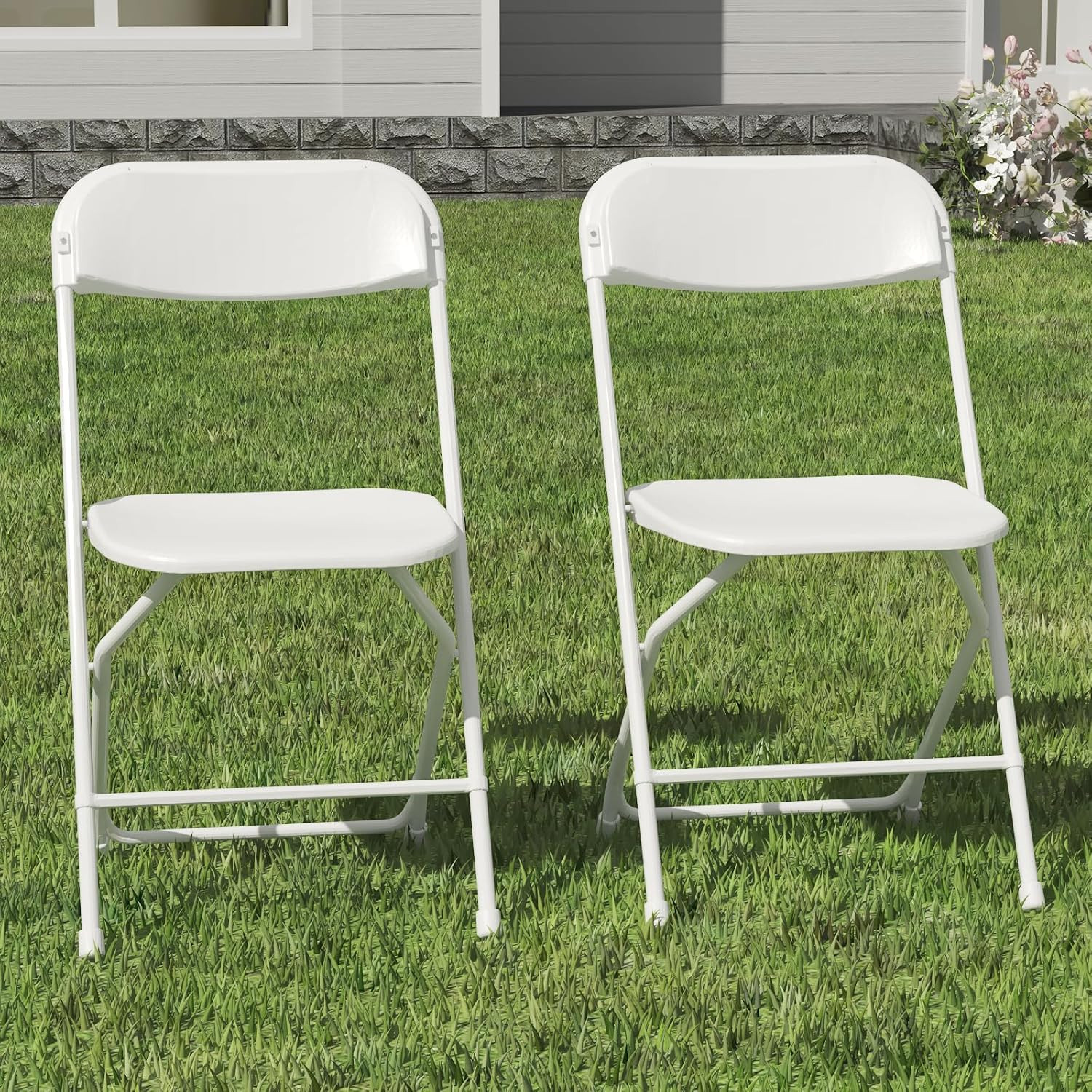 White Folding Chairs 2/Pk Plastic 350Lb Capacity Indoor/Outdoor