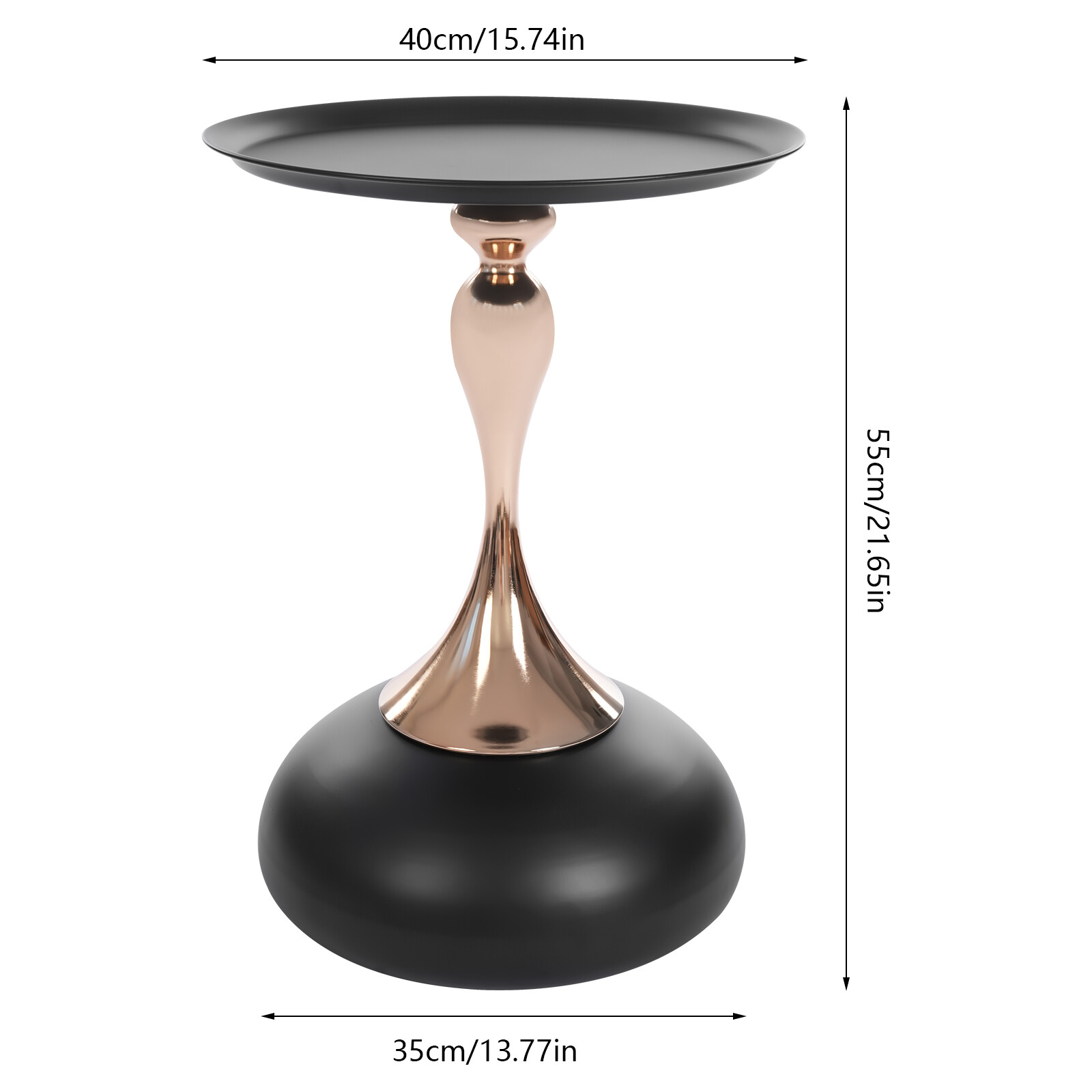 Black Round Side Table, 15.74*21.65 inch Metal End Table, Carbon Steel End Table