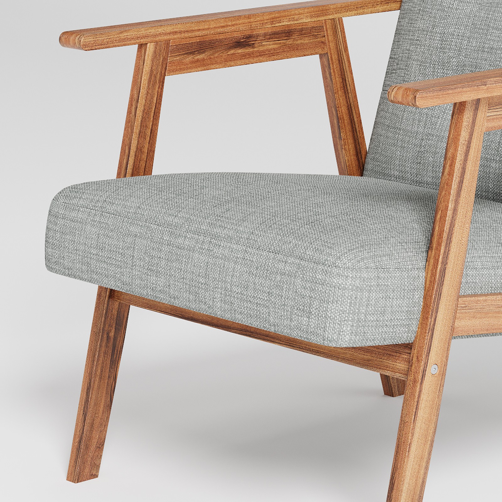 Light Grey Modern Accent Chair with Walnut Finish – Thick Cushion
