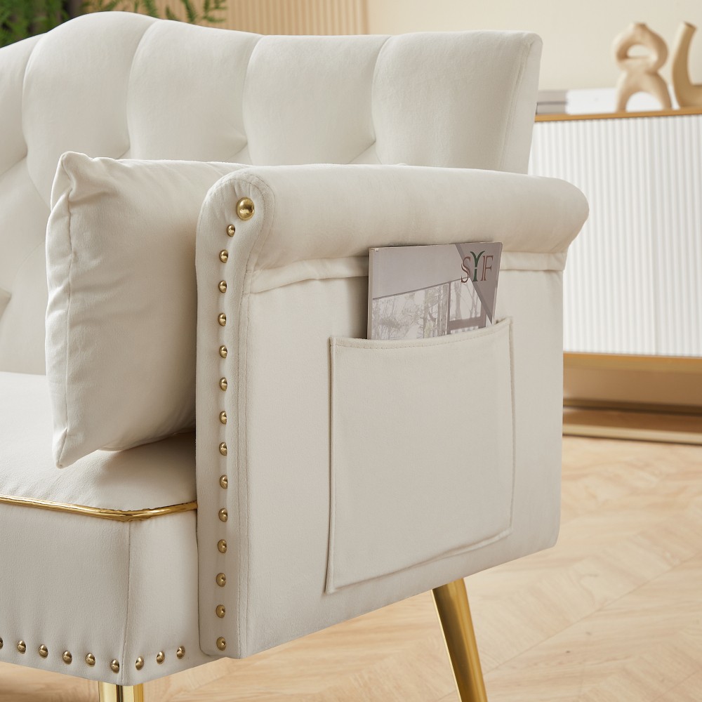 Tufted Velvet Loveseat Cream White, Small Sofa for Living Room Bedroom