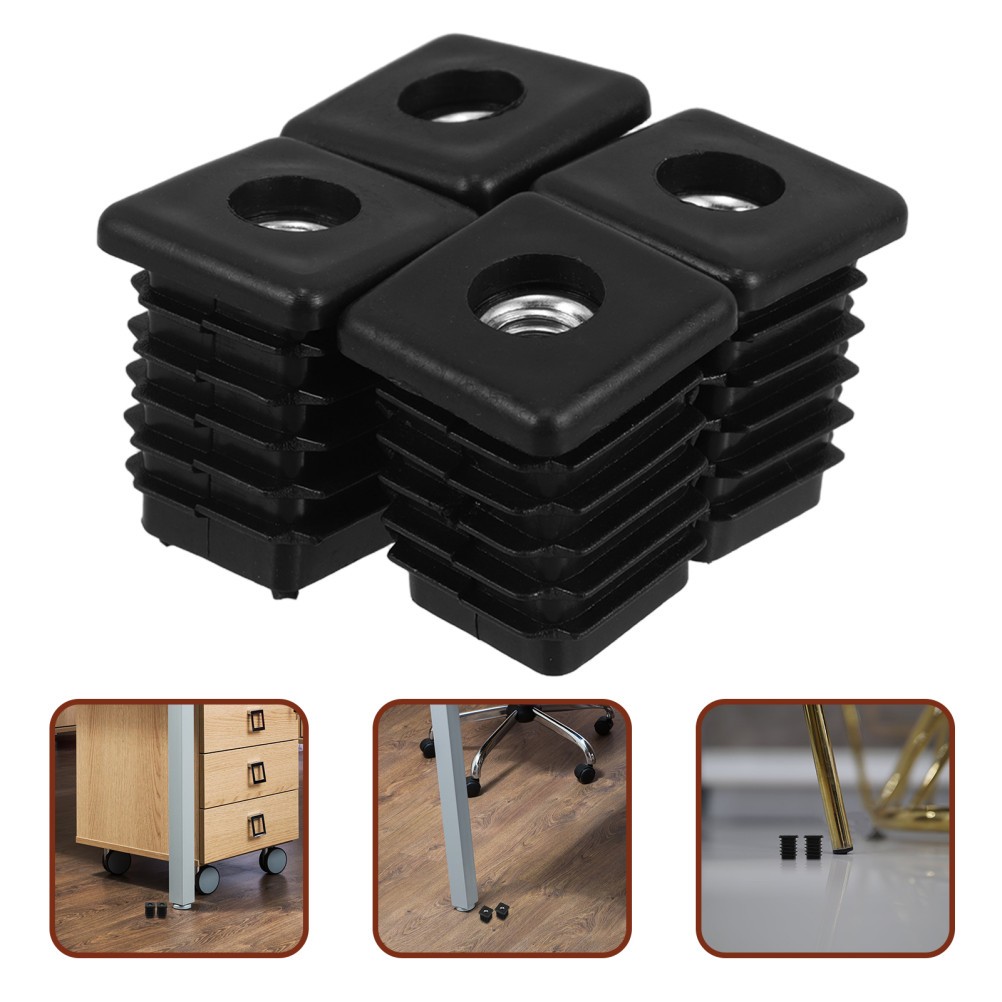 4Pcs Threaded Plastic Tube Plugs Square Foot Caps Easy Install Furniture Use