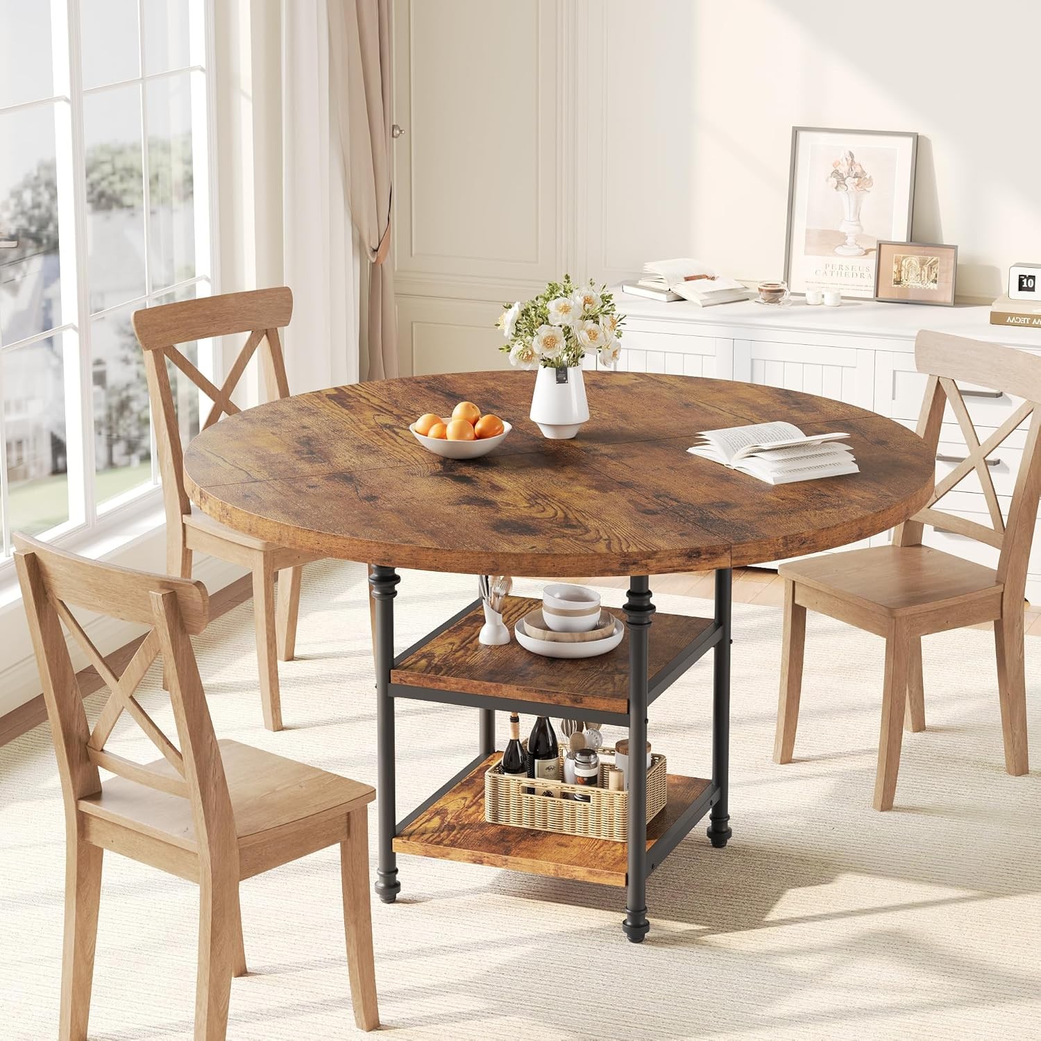 47 in Round Dining Table for 4-6 People Farmhouse Dinner Kitchen Table
