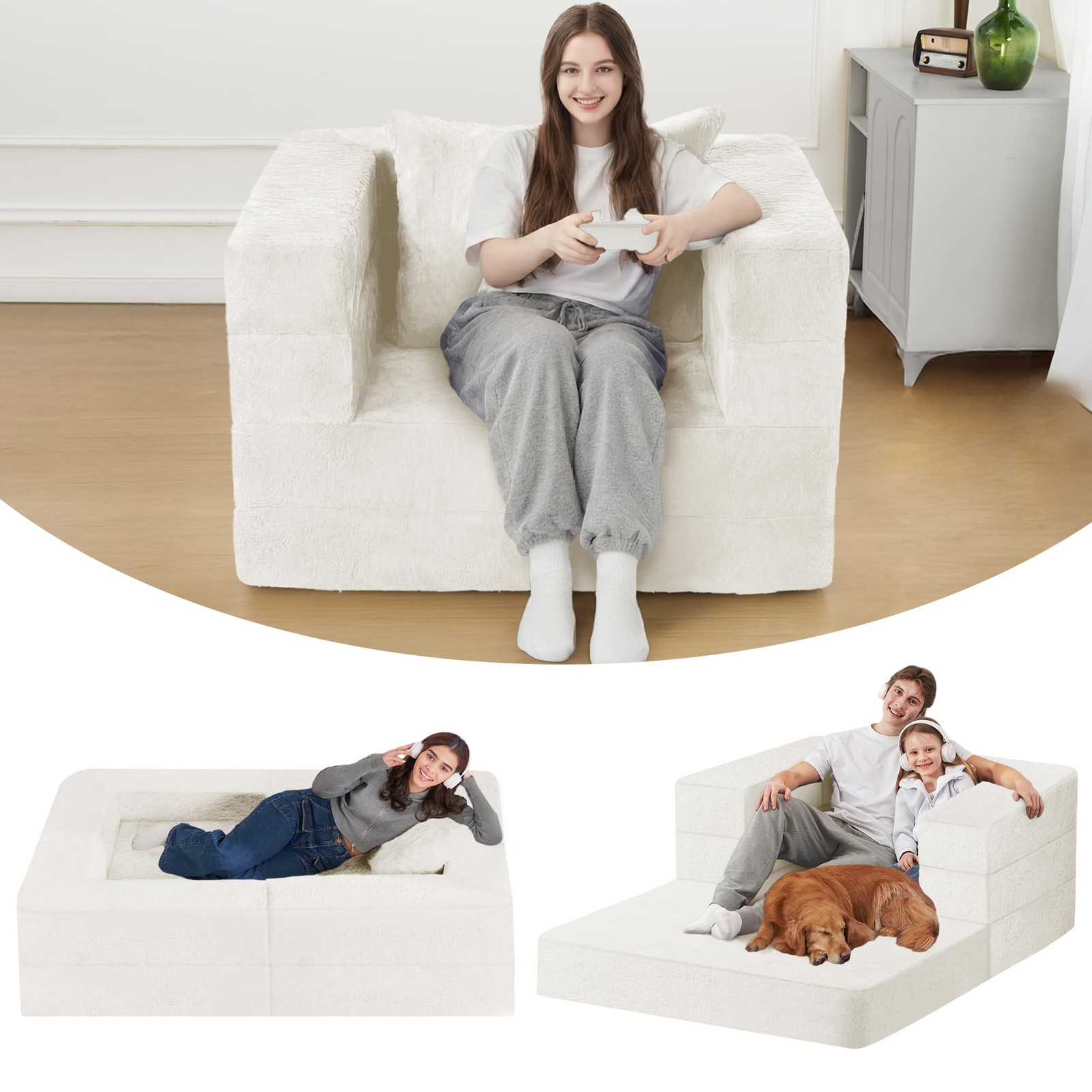 Futon Sofa Bed with Pillow, 3-in-1 Sleeper Sofa Bed with Removable Cover, Con…